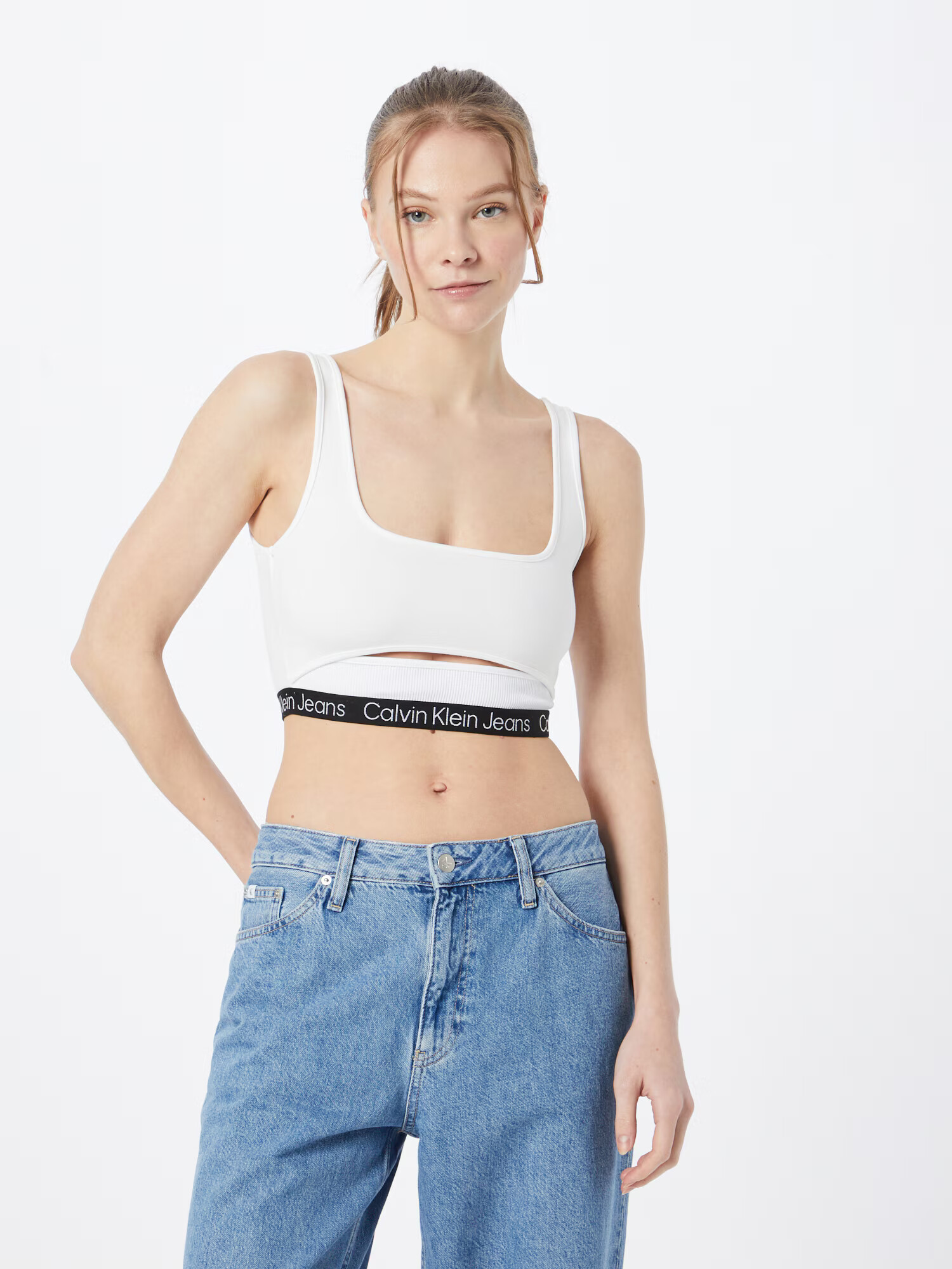 Calvin Klein Jeans Top 'MILANO' črna / bela - Pepit.si