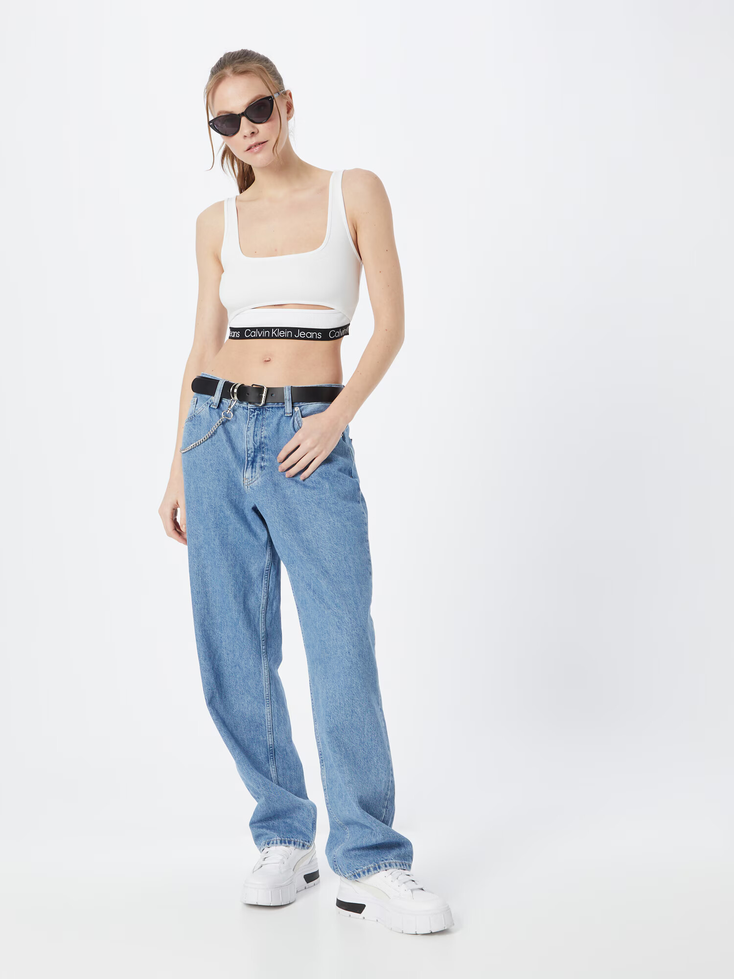 Calvin Klein Jeans Top 'MILANO' črna / bela - Pepit.si