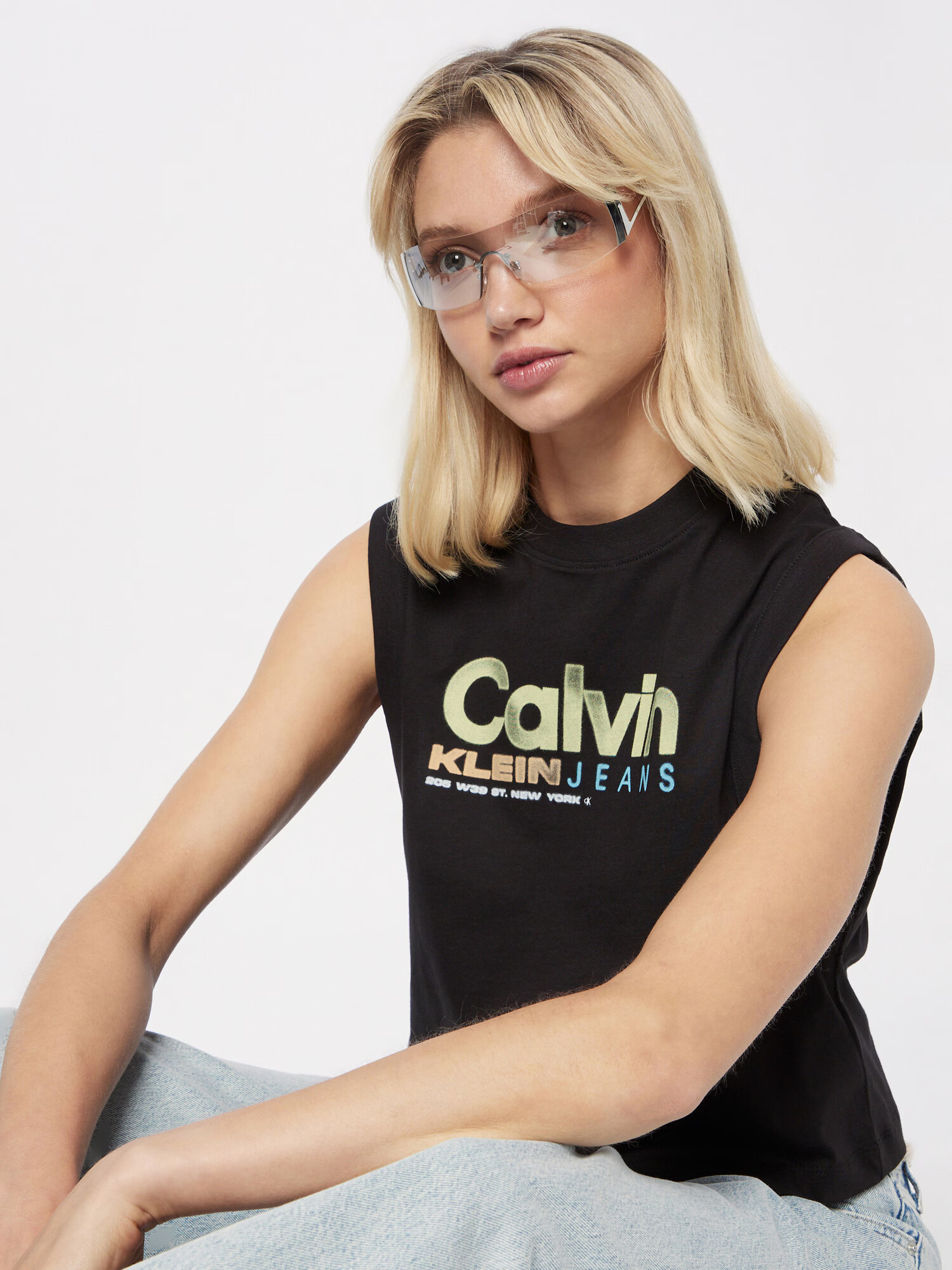 Calvin Klein Jeans Top pastelno modra / svetlo zelena / črna / bela - Pepit.si