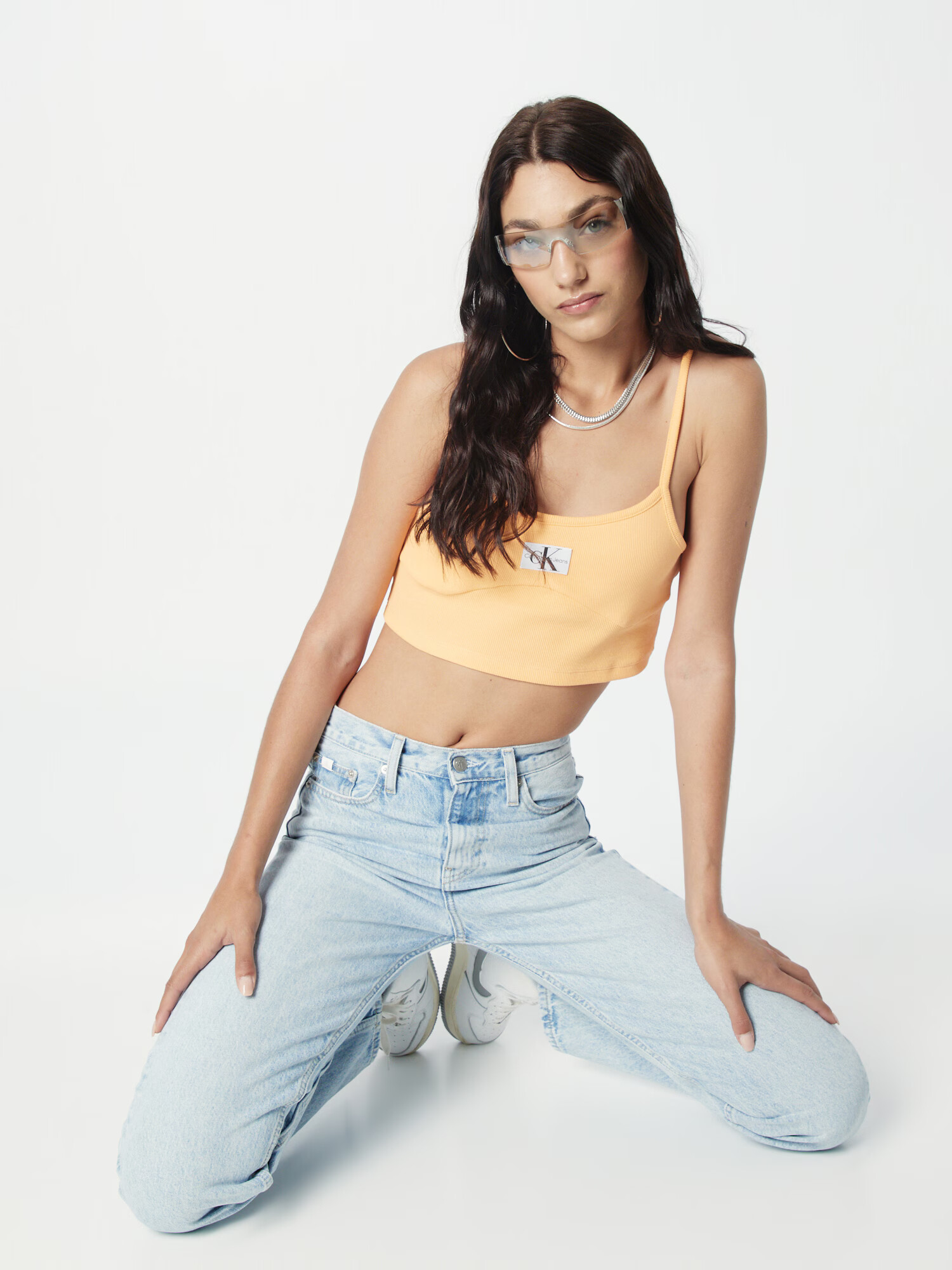 Calvin Klein Jeans Top pastelno oranžna / črna / bela - Pepit.si