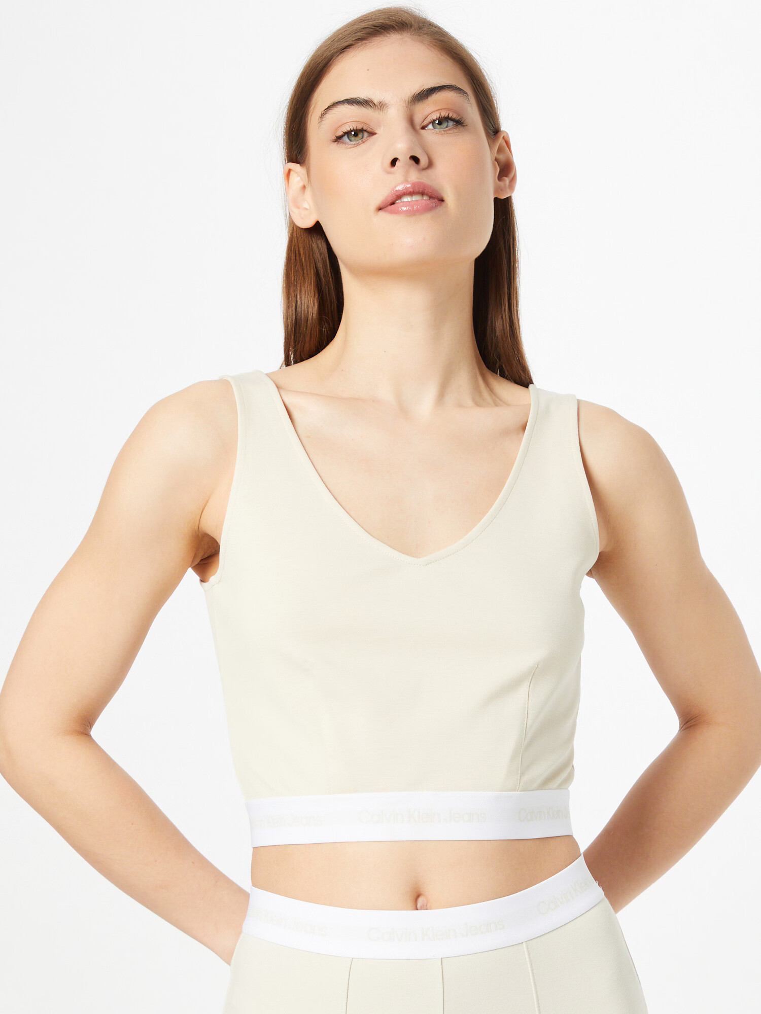 Calvin Klein Jeans Top pesek / bela - Pepit.si