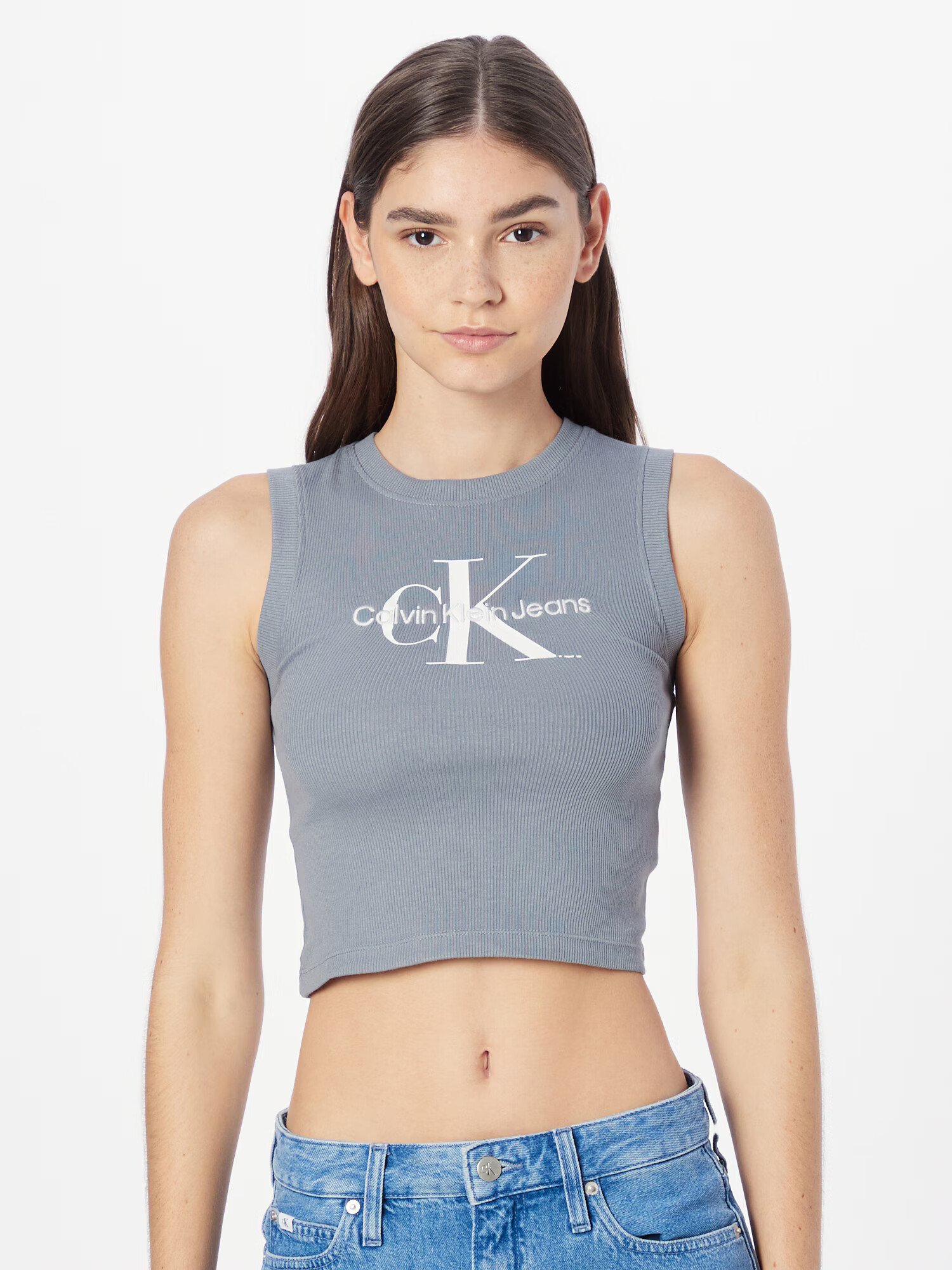 Calvin Klein Jeans Top temno siva / bela - Pepit.si