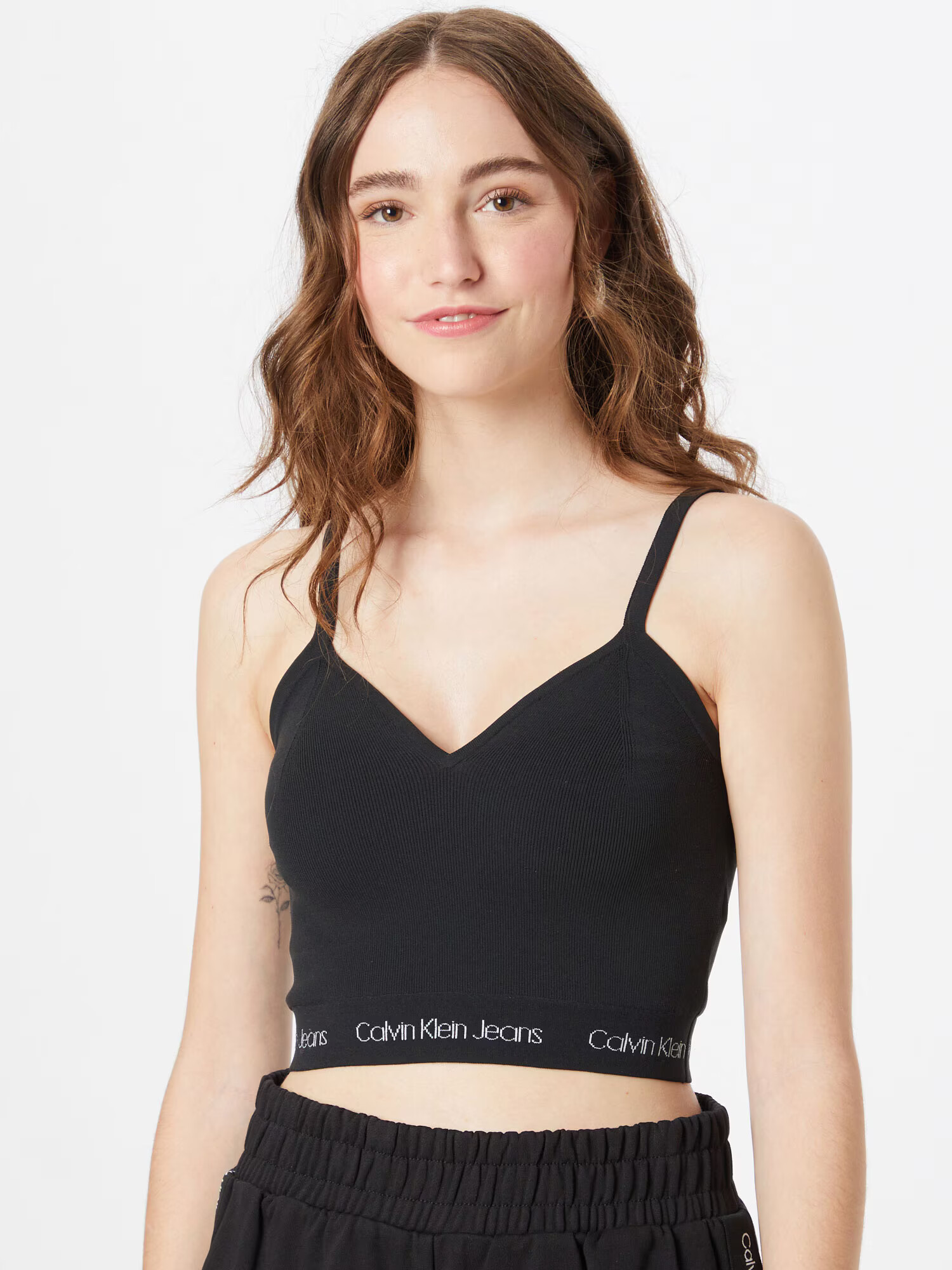 Calvin Klein Jeans Top z naramnicami črna / bela - Pepit.si