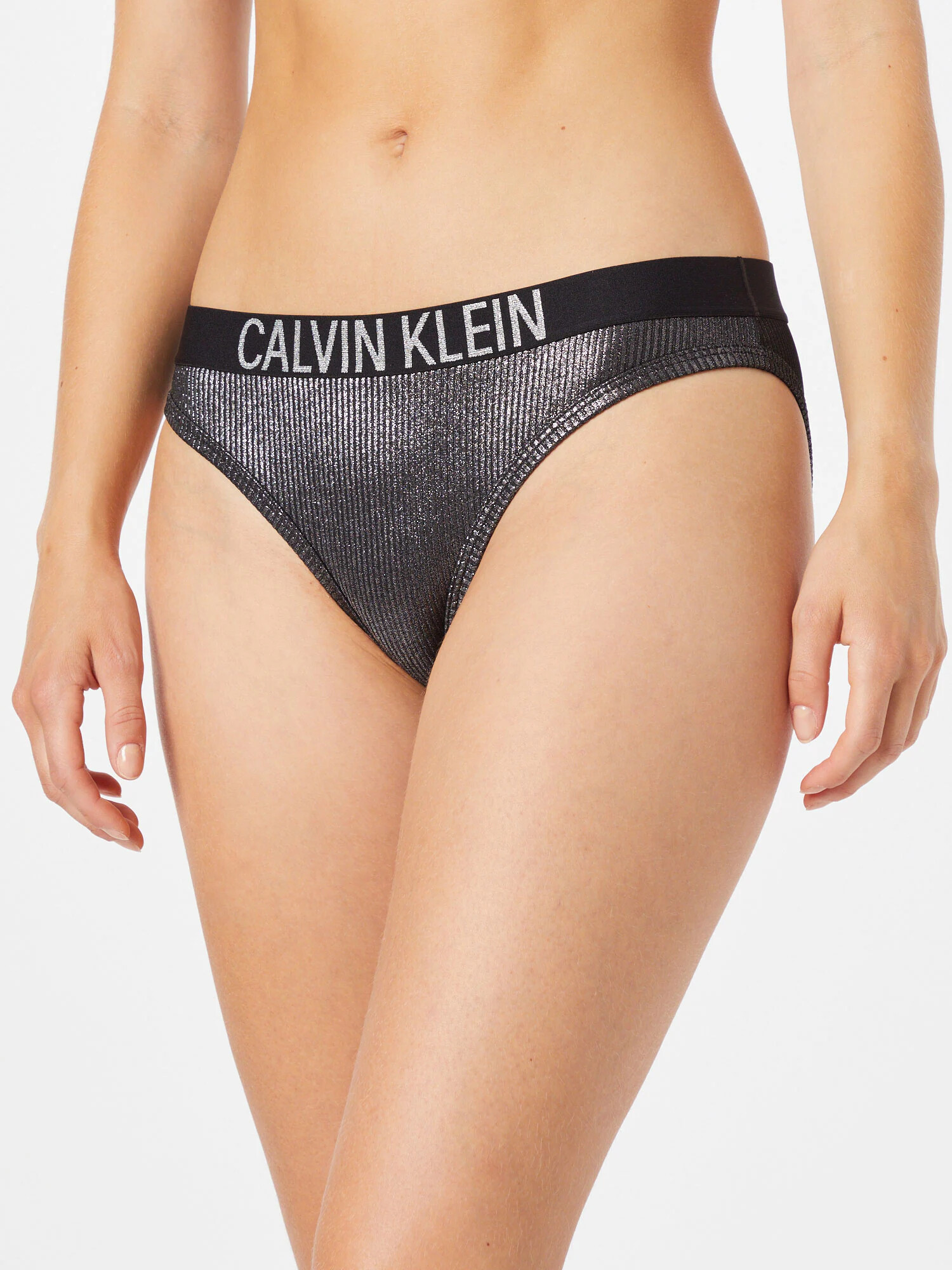 Calvin Klein Swimwear Bikini hlačke črna / srebrna - Pepit.si