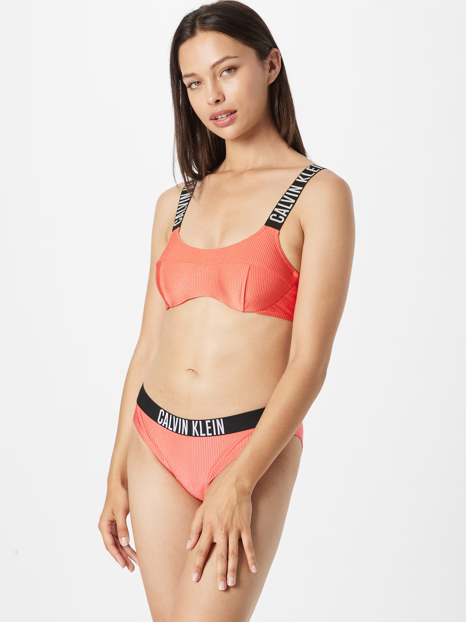 Calvin Klein Swimwear Bikini zgornji del oranžno rdeča / črna / bela - Pepit.si