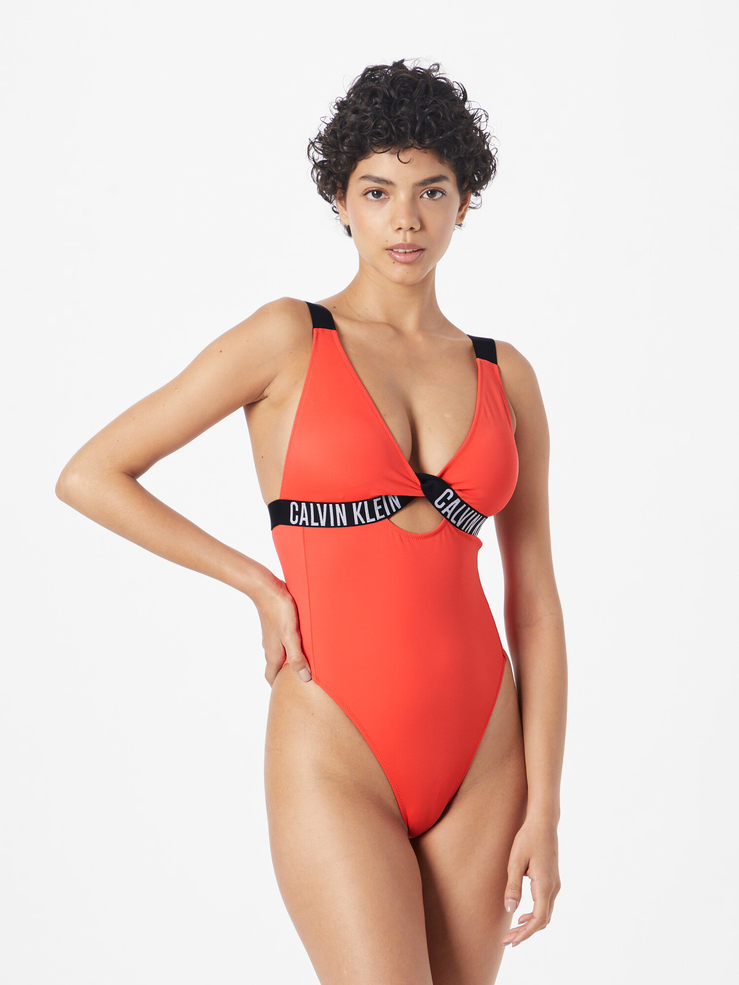 Calvin Klein Swimwear Enodelne kopalke 'Intense' oranžno rdeča / črna / bela - Pepit.si