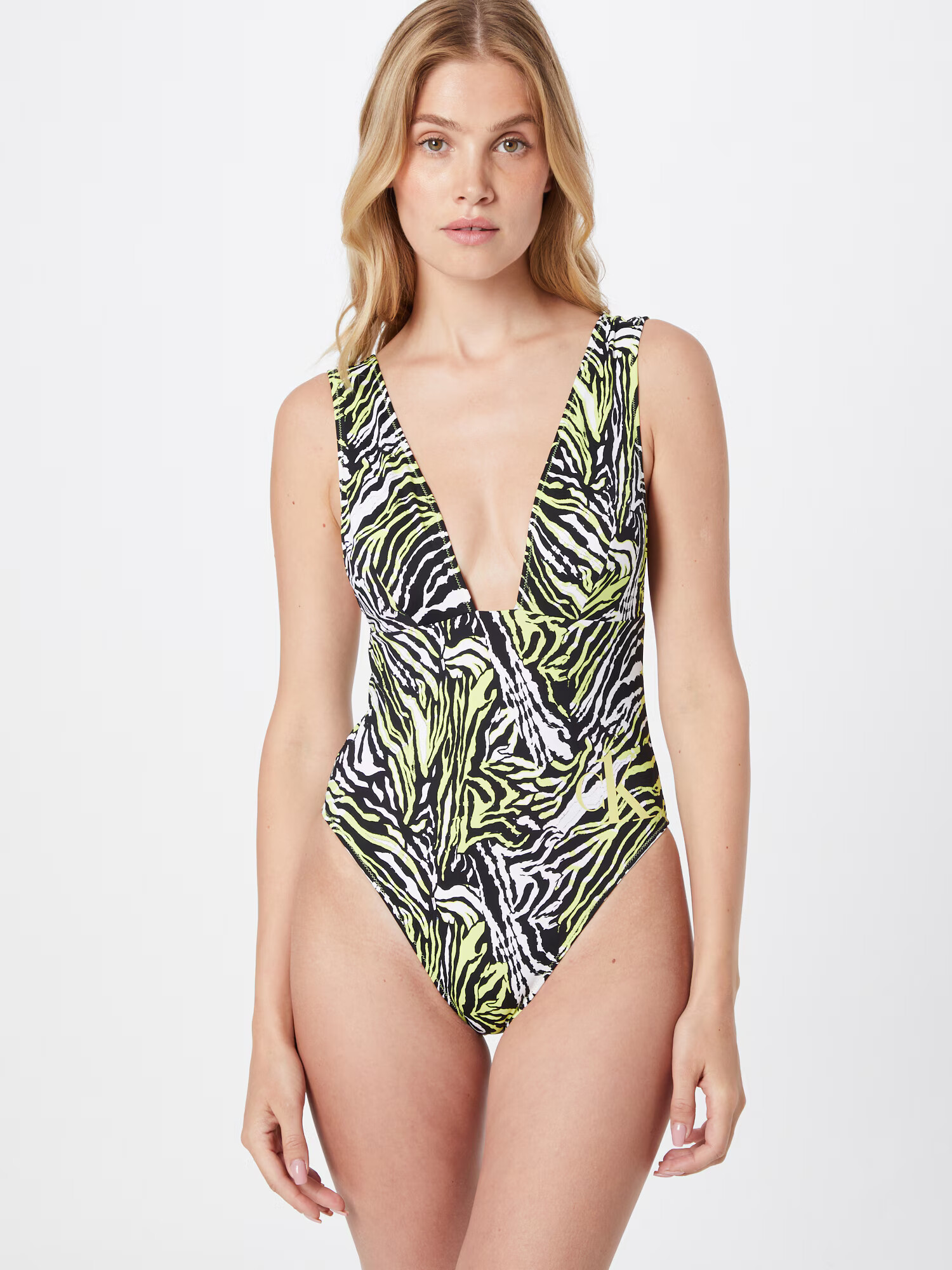 Calvin Klein Swimwear Enodelne kopalke bež / svetlo zelena / črna - Pepit.si