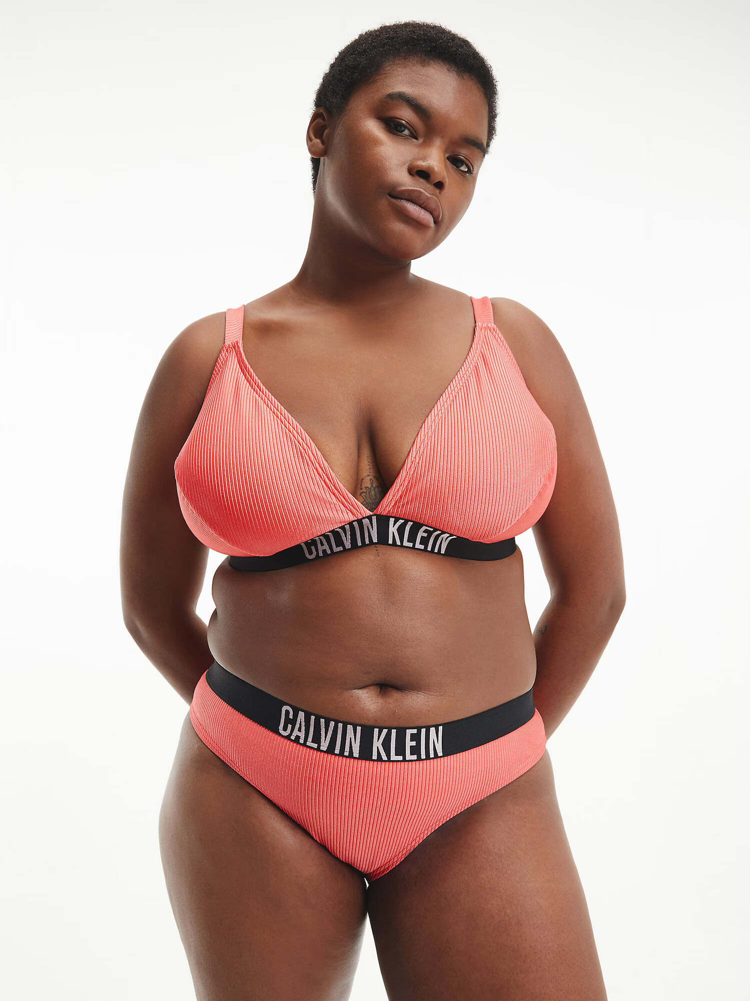 Calvin Klein Swimwear Plus Bikini hlačke marelica / črna / bela - Pepit.si