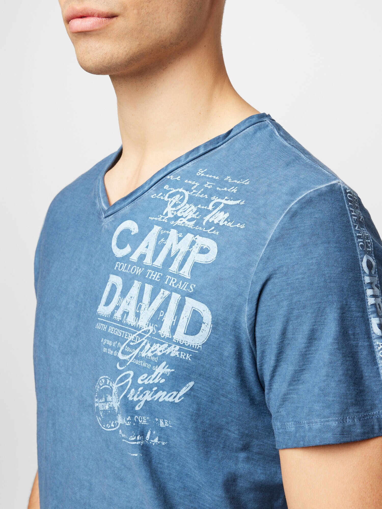 CAMP DAVID Majica moder denim / bela - Pepit.si