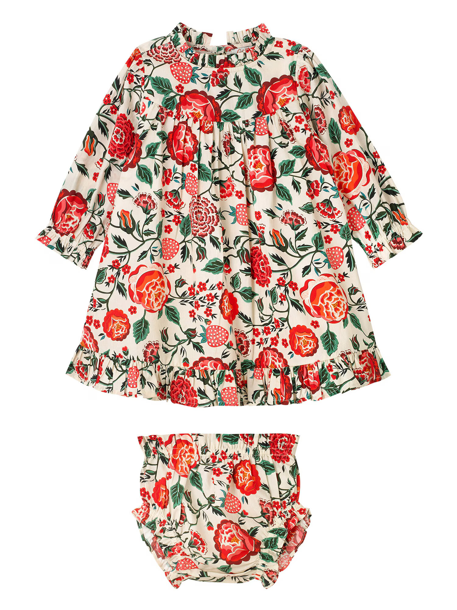 Cath Kidston Obleka 'Strawberry Garden' kremna / zelena / rdeča / melona - Pepit.si