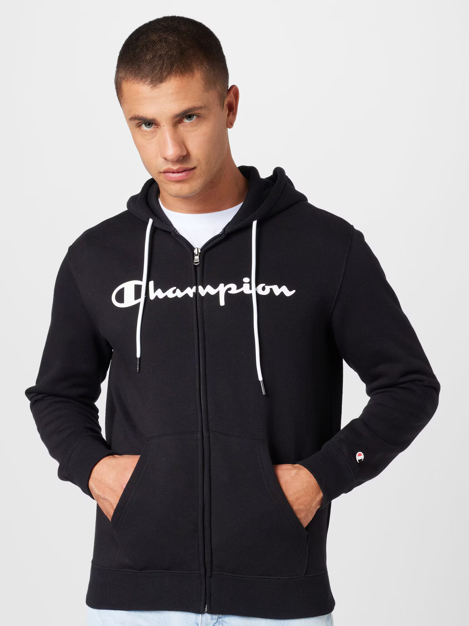 Champion Authentic Athletic Apparel Jopa na zadrgo črna / bela - Pepit.si