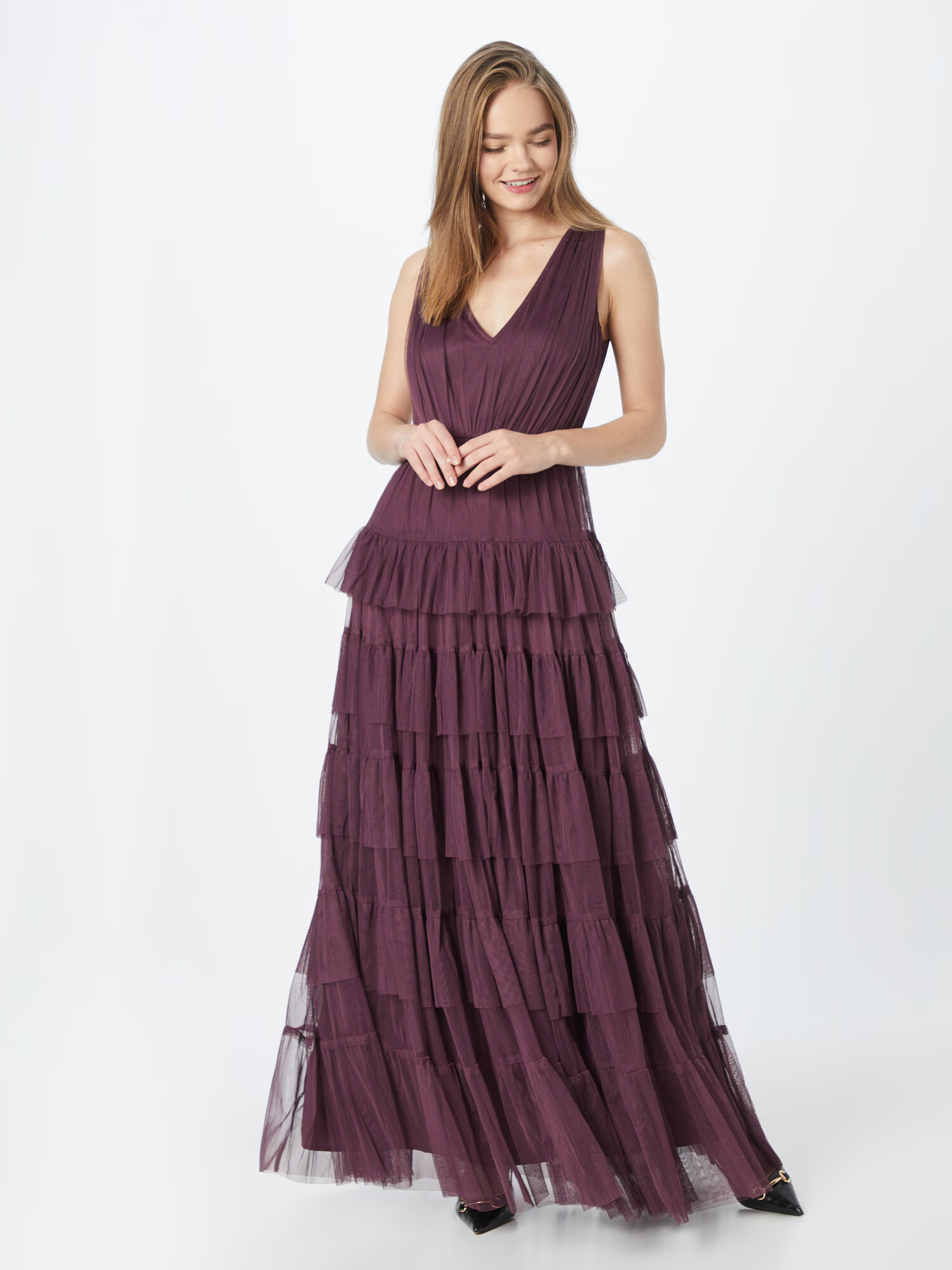 Coast Večerna obleka 'Tulle Tiered Maxi Dress' jagoda - Pepit.si