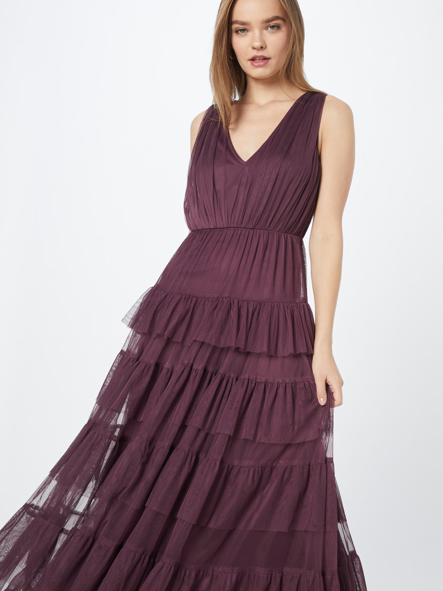 Coast Večerna obleka 'Tulle Tiered Maxi Dress' jagoda - Pepit.si