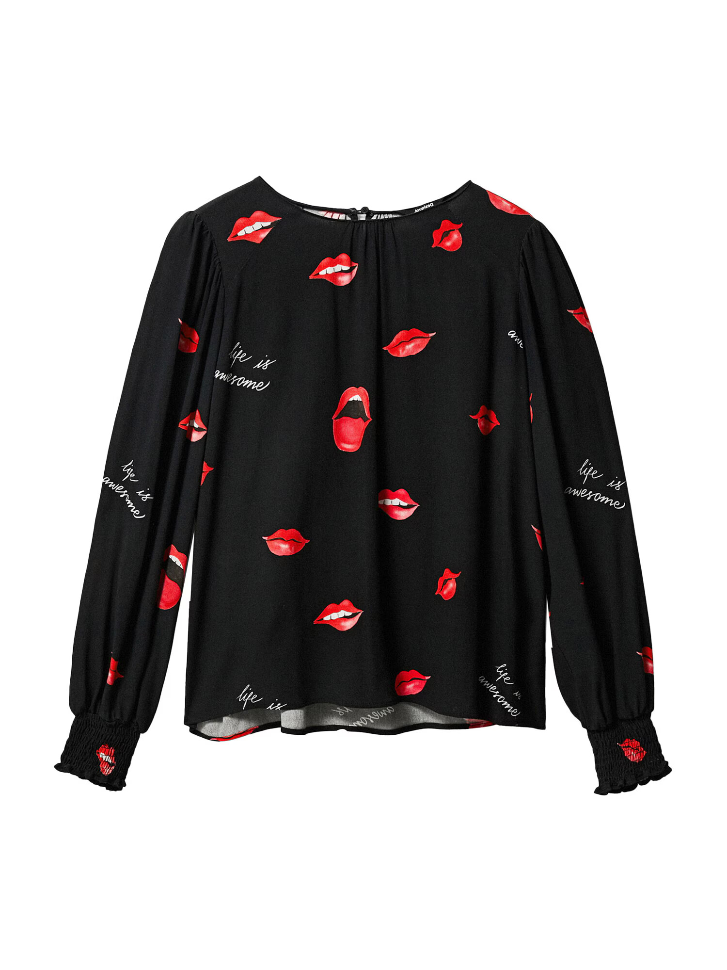 Desigual Bluza 'BLUS LIPS' črna / bela / rdeča - Pepit.si