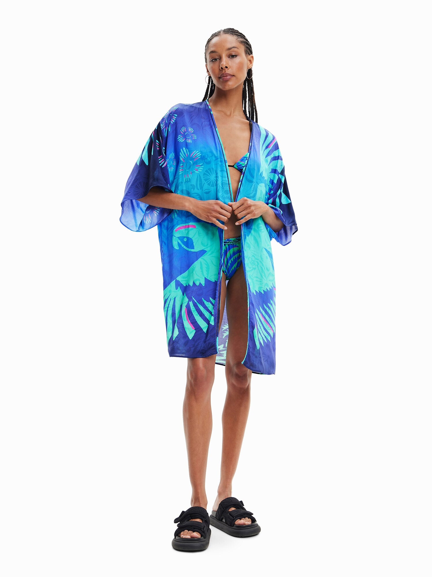 Desigual Kimono 'Arara' turkizna / kobalt modra / voda / neonsko roza - Pepit.si