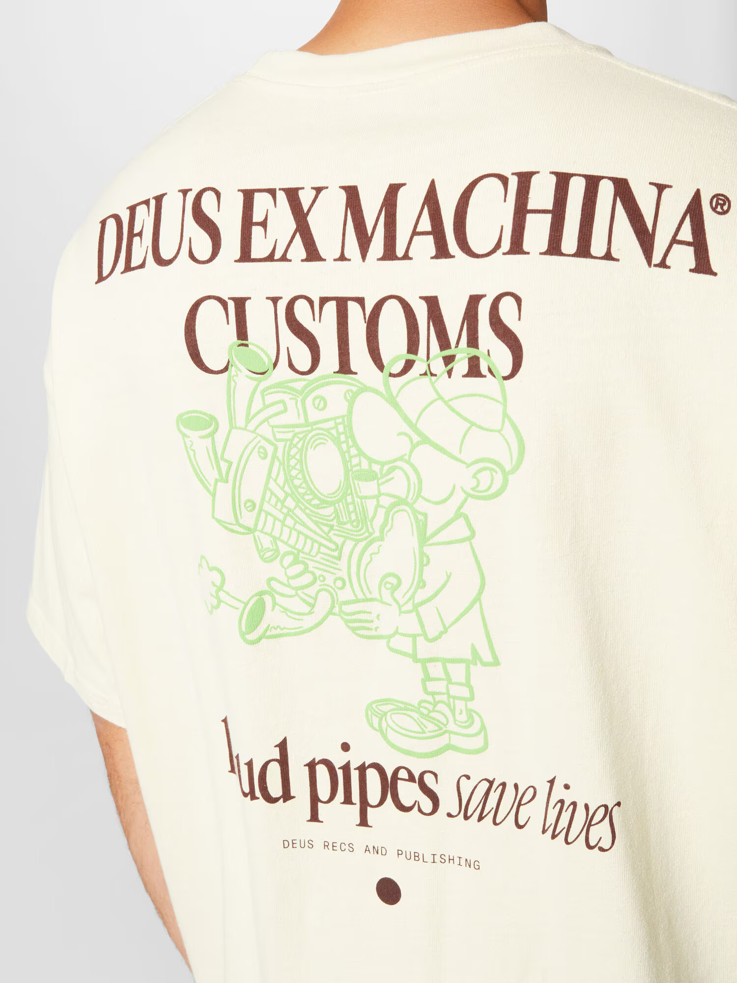 DEUS EX MACHINA Majica 'Pipes' šampanjec / čokolada / svetlo zelena - Pepit.si