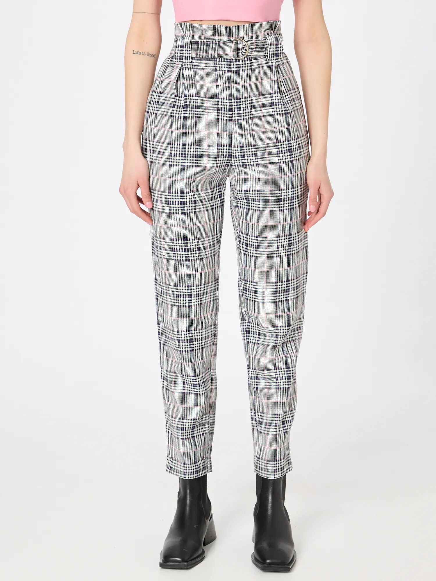 Dorothy Perkins Hlače 'Willow Check' nočno modra / roza / črna / bela - Pepit.si