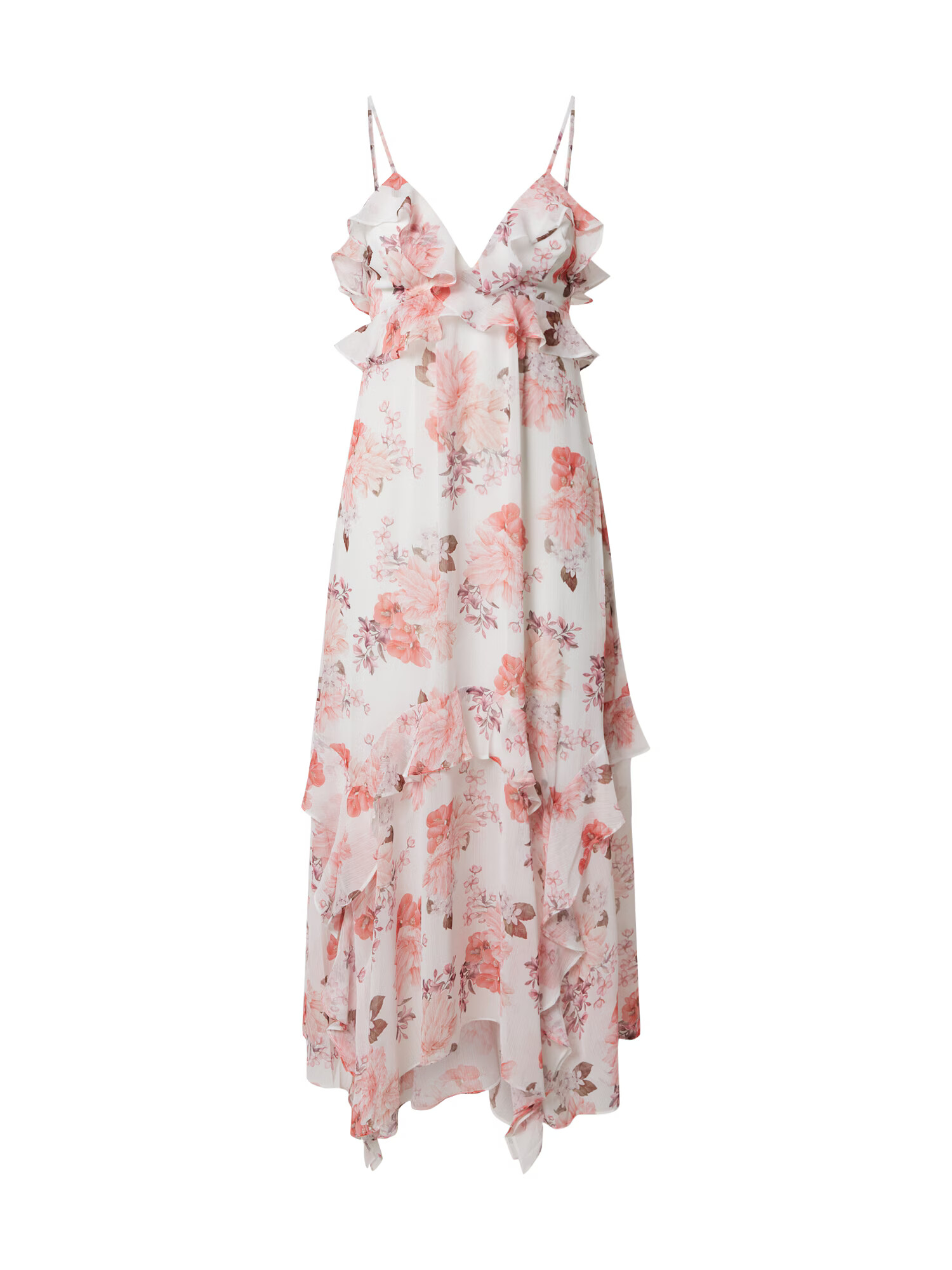 Forever New Obleka 'Ruffle Midi' bela / roza - Pepit.si