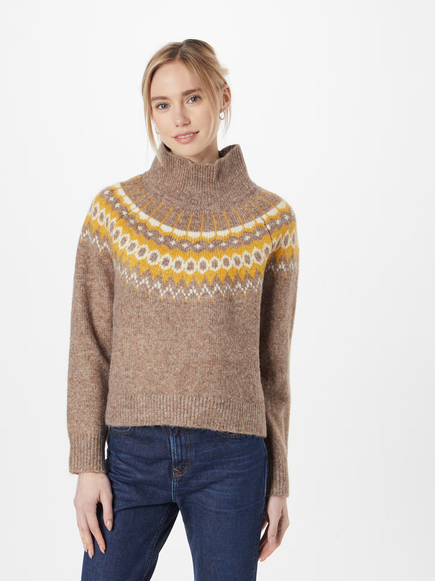 GAP Pulover 'BRUSHED FAIRISLE' pikčasto rjava / rumena / bela - Pepit.si