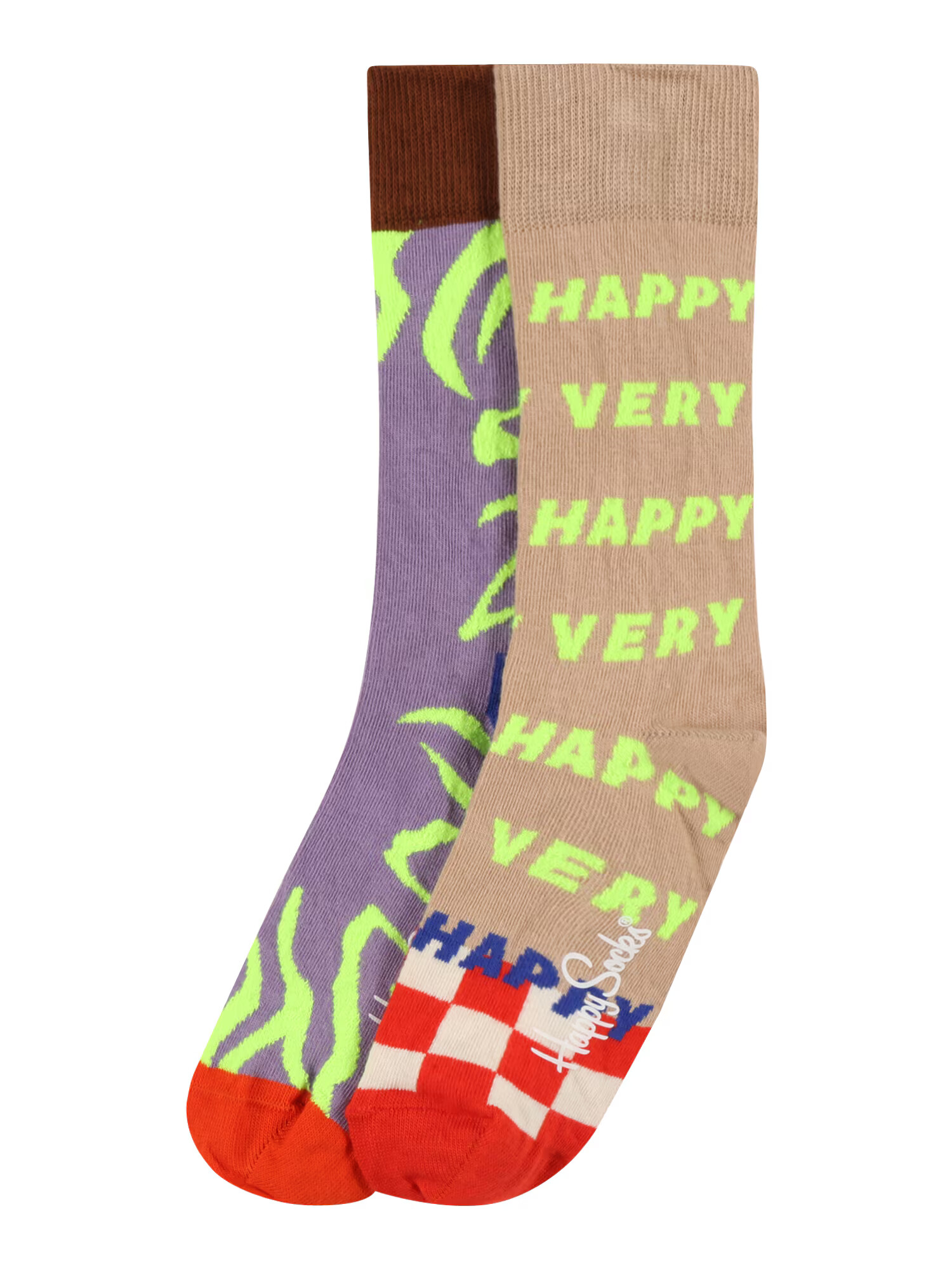 Happy Socks Nogavice svetlo rjava / svetlo lila / svetlo rdeča / neonsko zelena / bela - Pepit.si