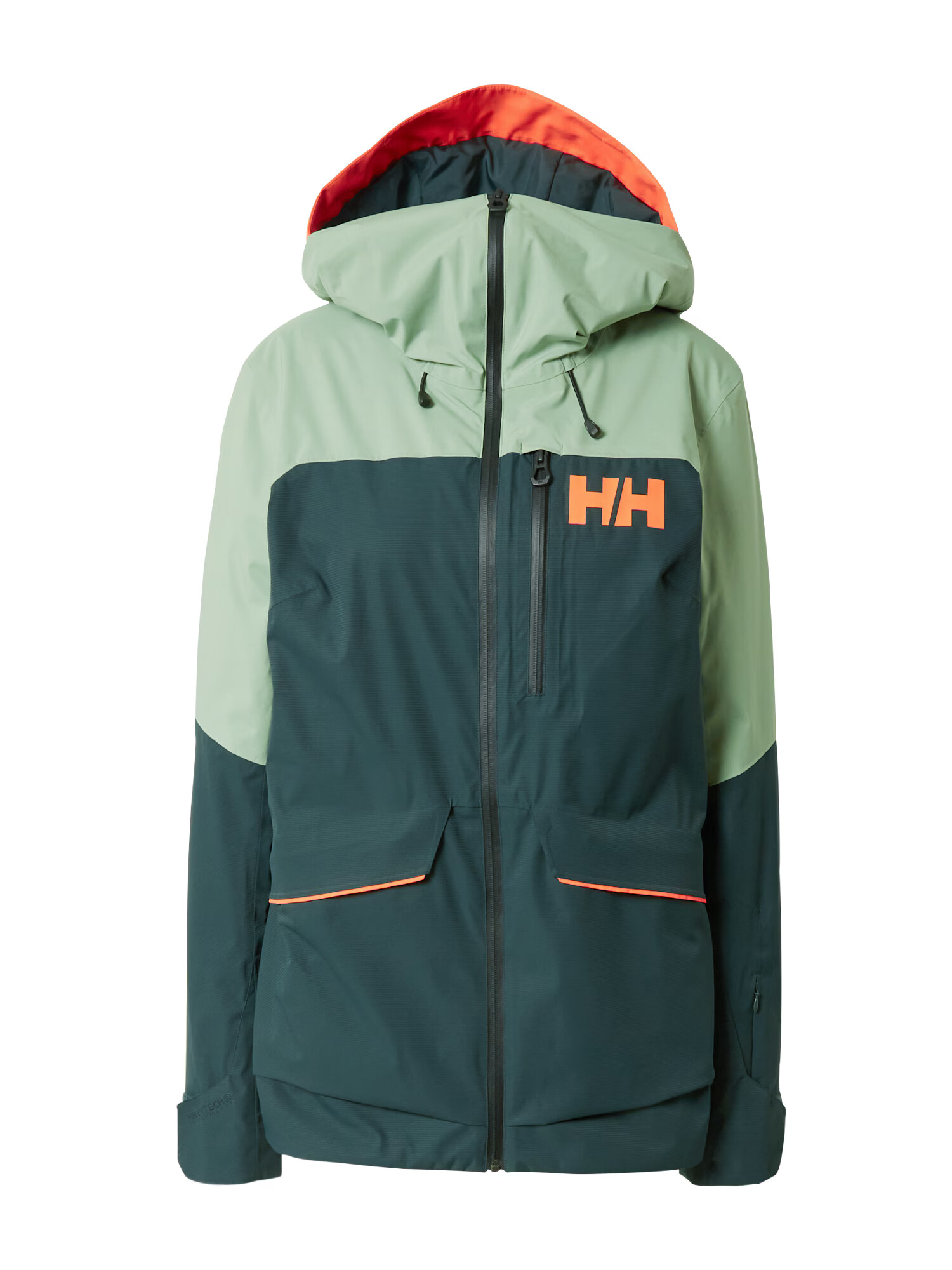 HELLY HANSEN Zunanja jakna 'POWCHASER' meta / temno zelena / oranžna - Pepit.si