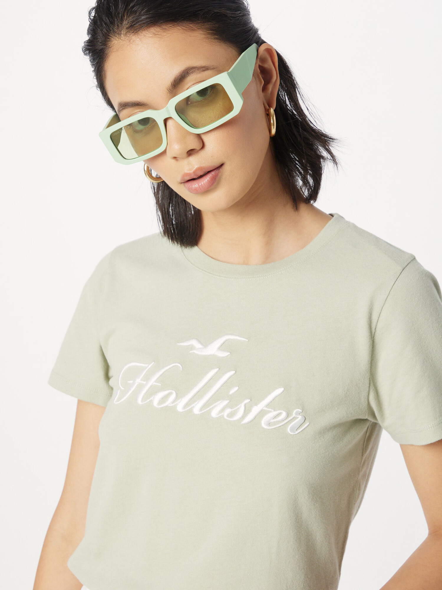 HOLLISTER Majica 'DESERT SAGE' pastelno zelena / bela - Pepit.si