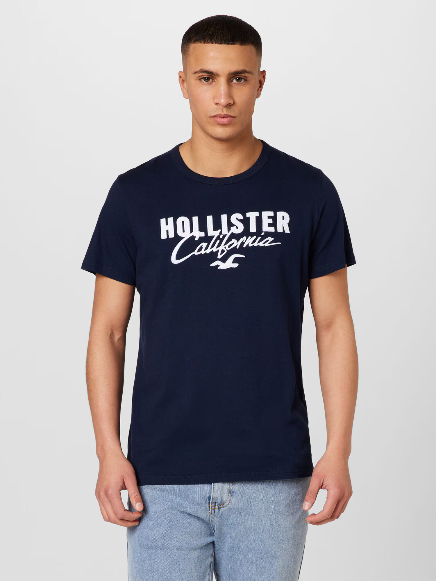 HOLLISTER Majica marine / bela - Pepit.si