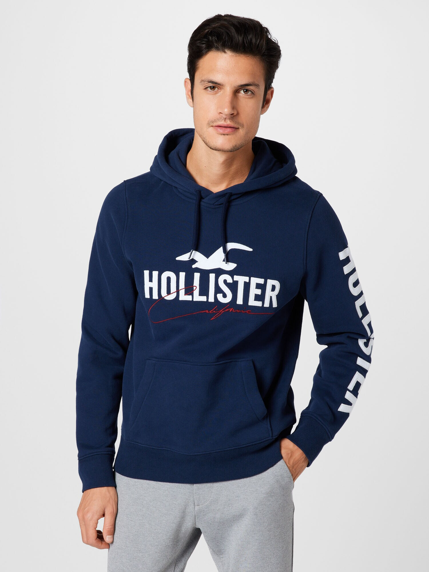 HOLLISTER Majica mornarska / burgund / bela - Pepit.si