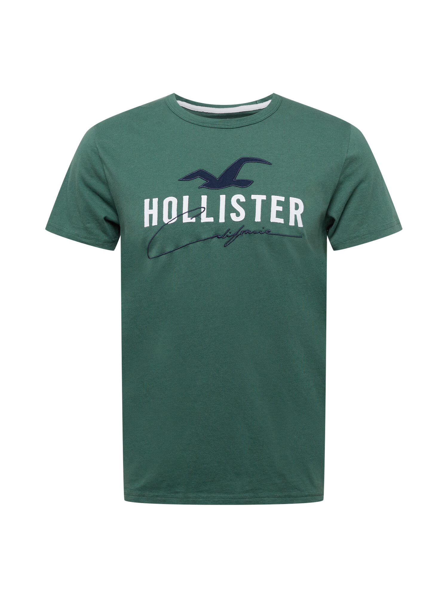 HOLLISTER Majica mornarska / zelena / bela - Pepit.si