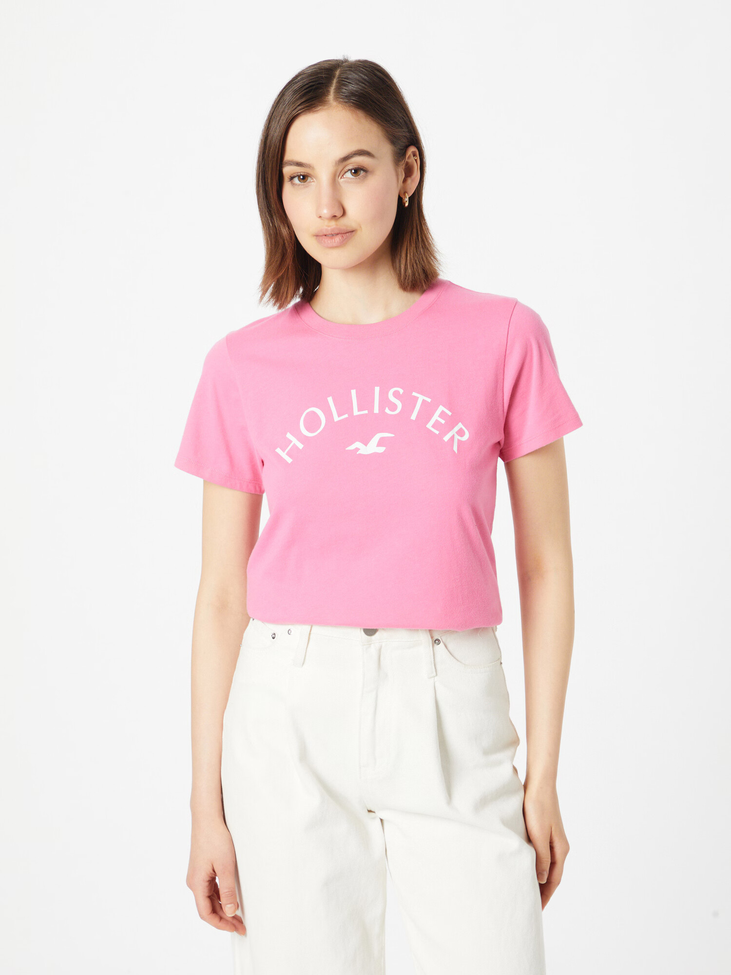 HOLLISTER Majica roza / bela - Pepit.si