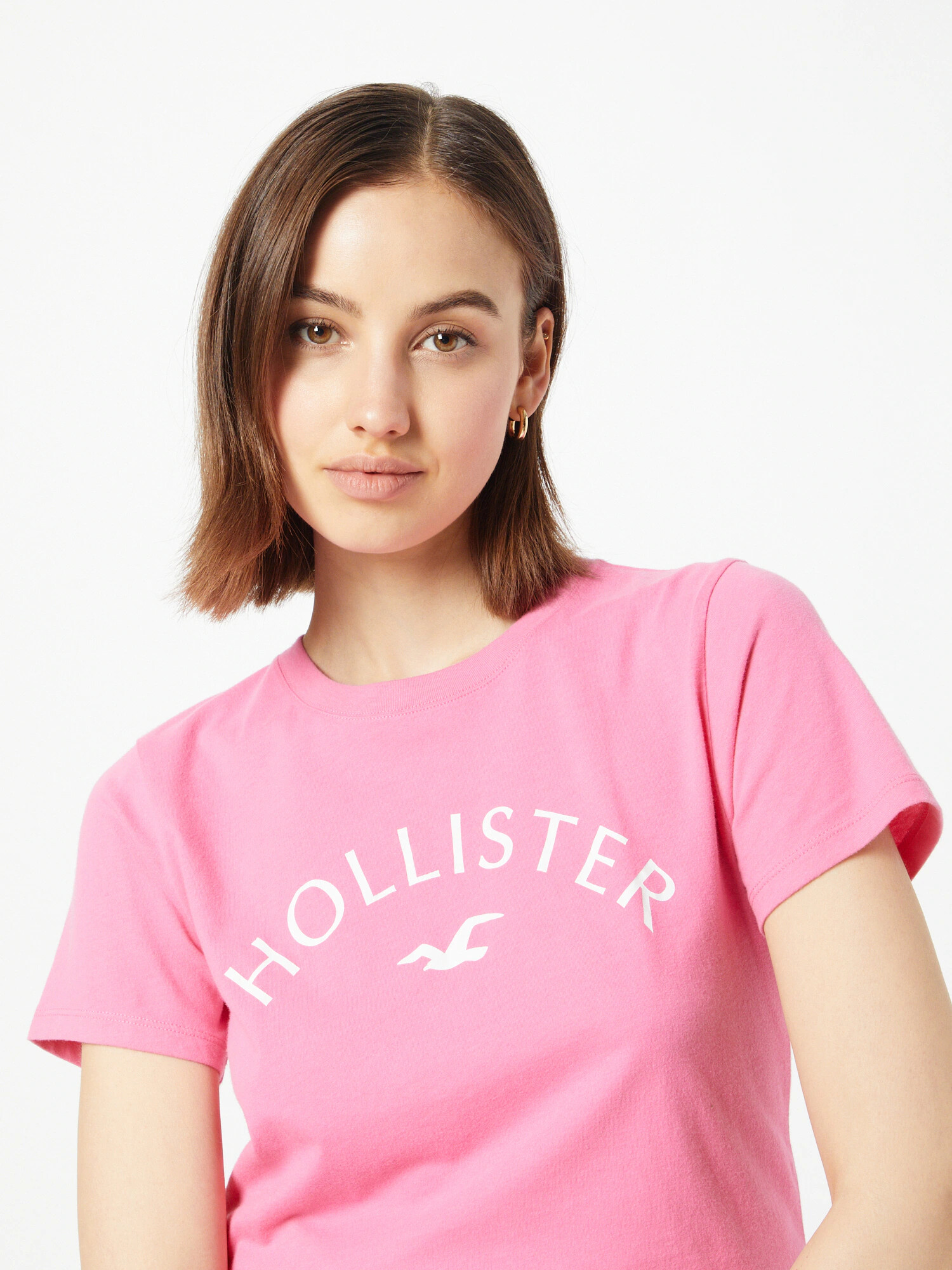 HOLLISTER Majica roza / bela - Pepit.si