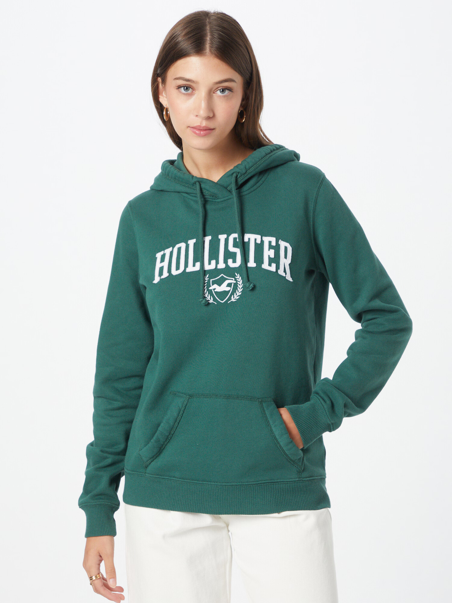 HOLLISTER Majica smaragd / bela - Pepit.si