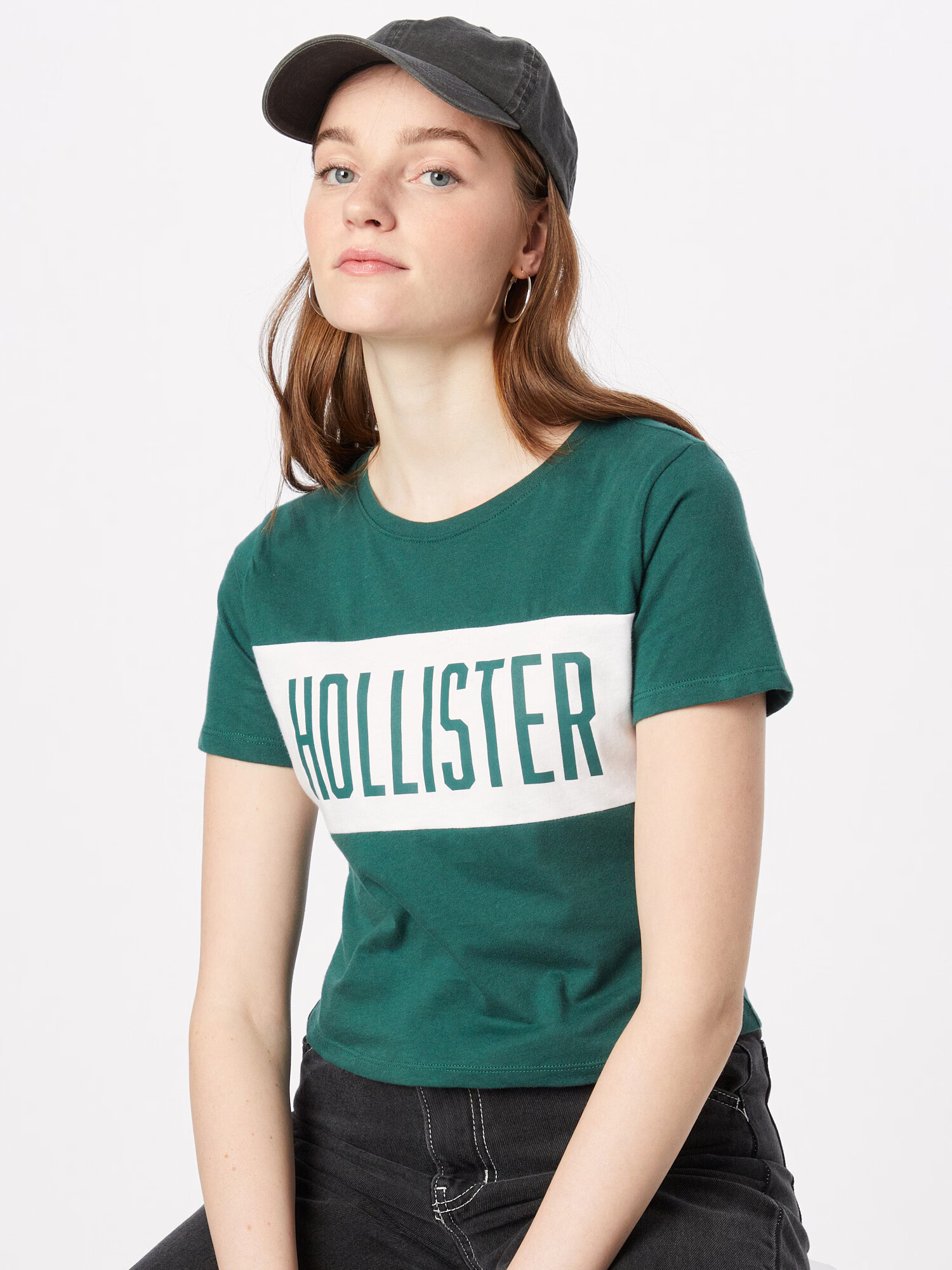 HOLLISTER Majica smaragd / bela - Pepit.si