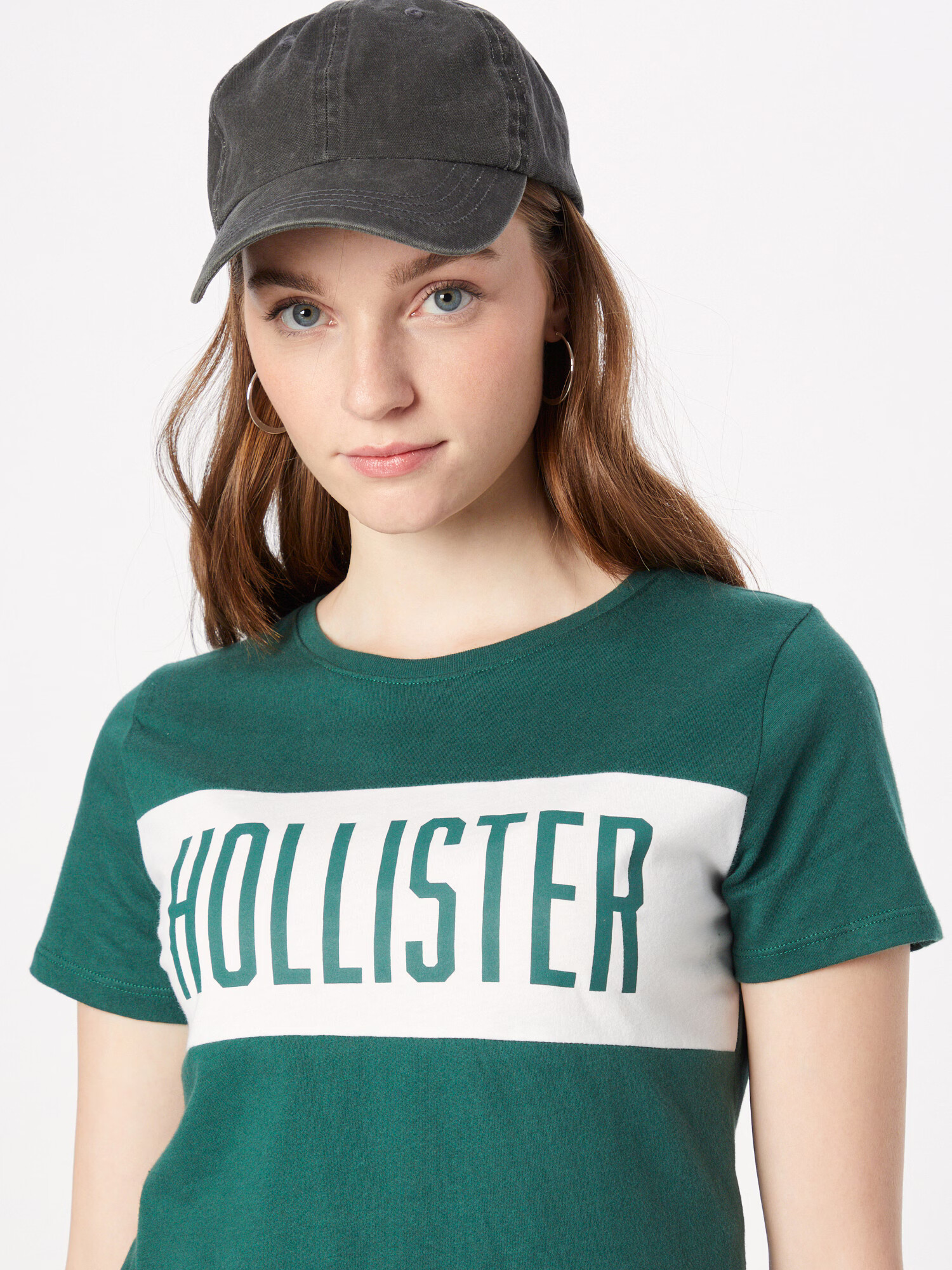 HOLLISTER Majica smaragd / bela - Pepit.si