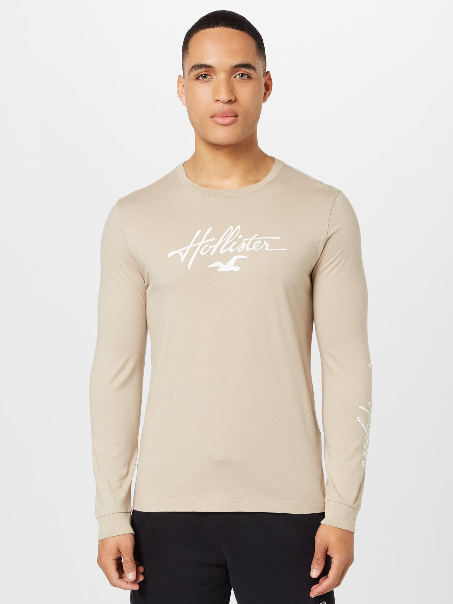 HOLLISTER Majica svetlo rjava / bela - Pepit.si