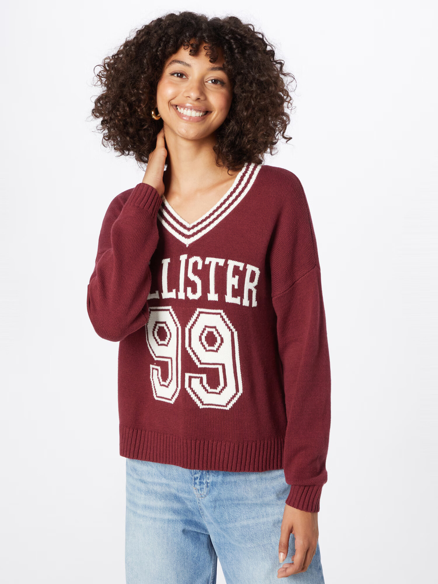 HOLLISTER Pulover burgund / bela - Pepit.si