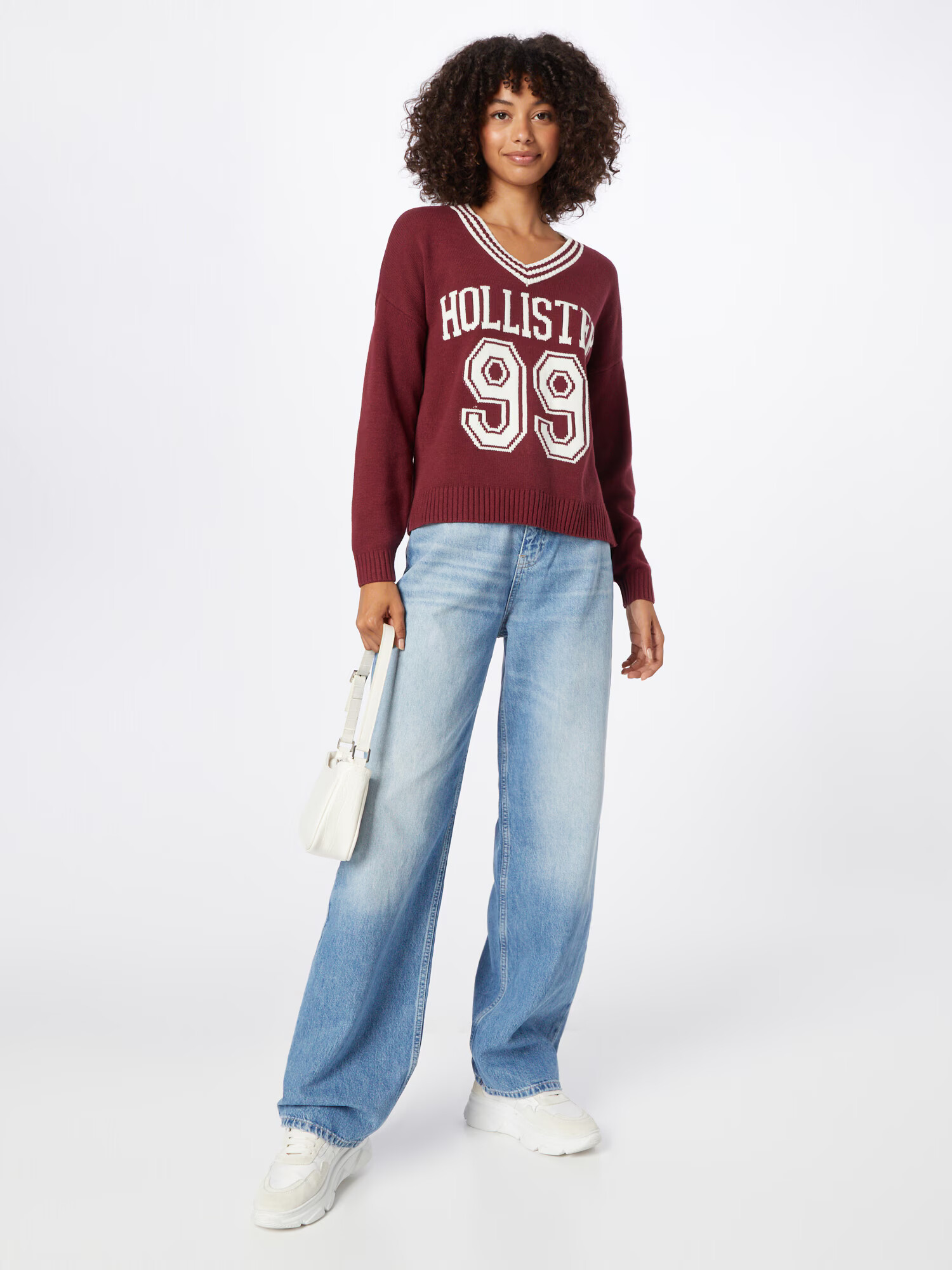 HOLLISTER Pulover burgund / bela - Pepit.si