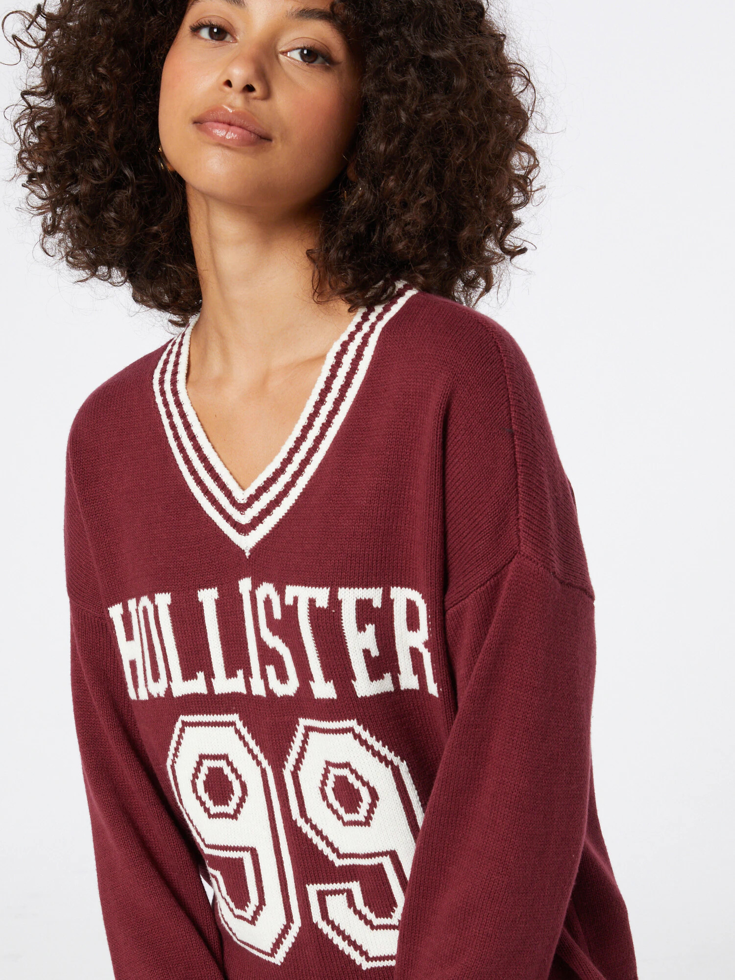 HOLLISTER Pulover burgund / bela - Pepit.si