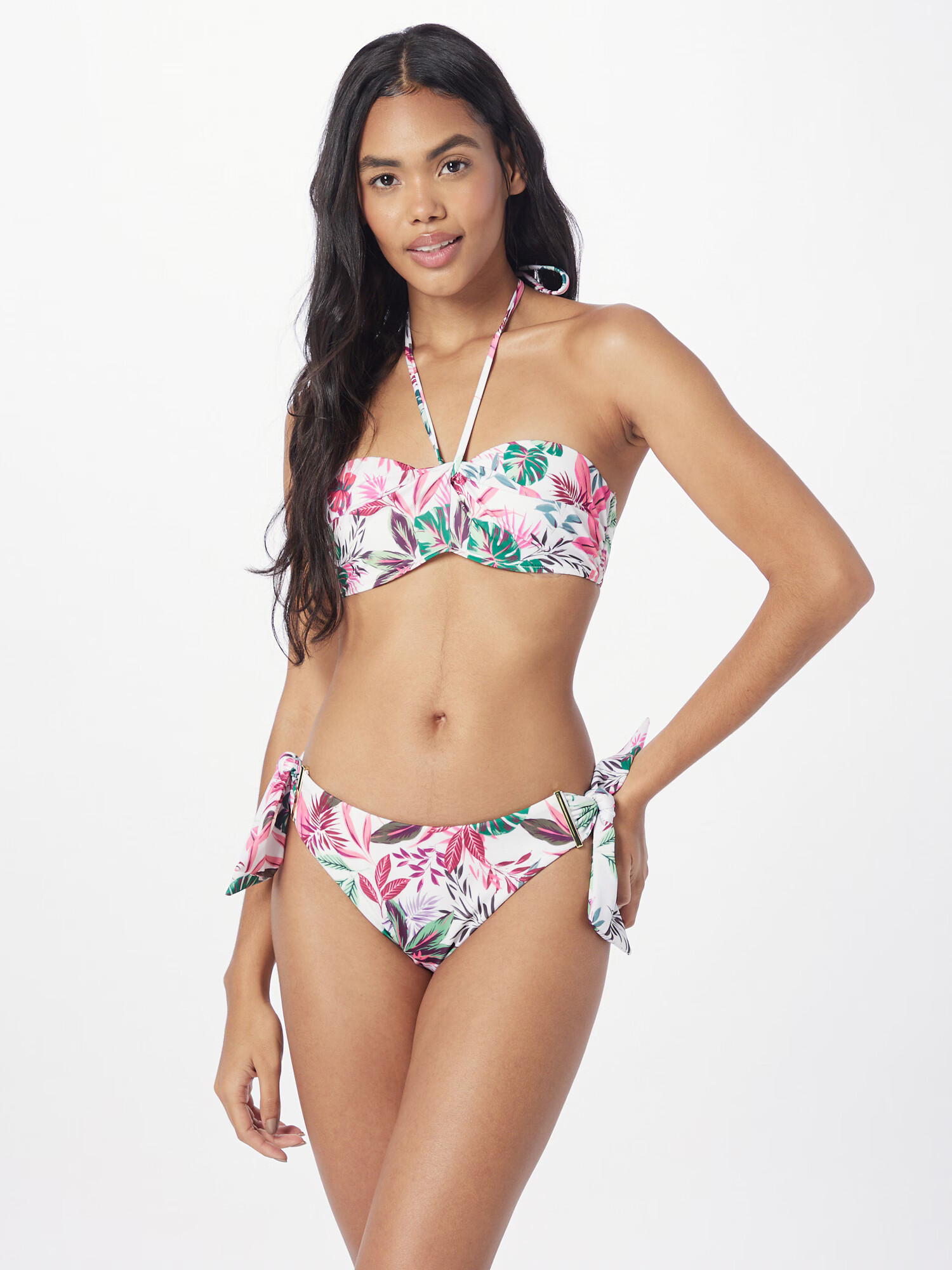 Hunkemöller Bikini hlačke 'Cuba' siva / temno zelena / roza / bela - Pepit.si