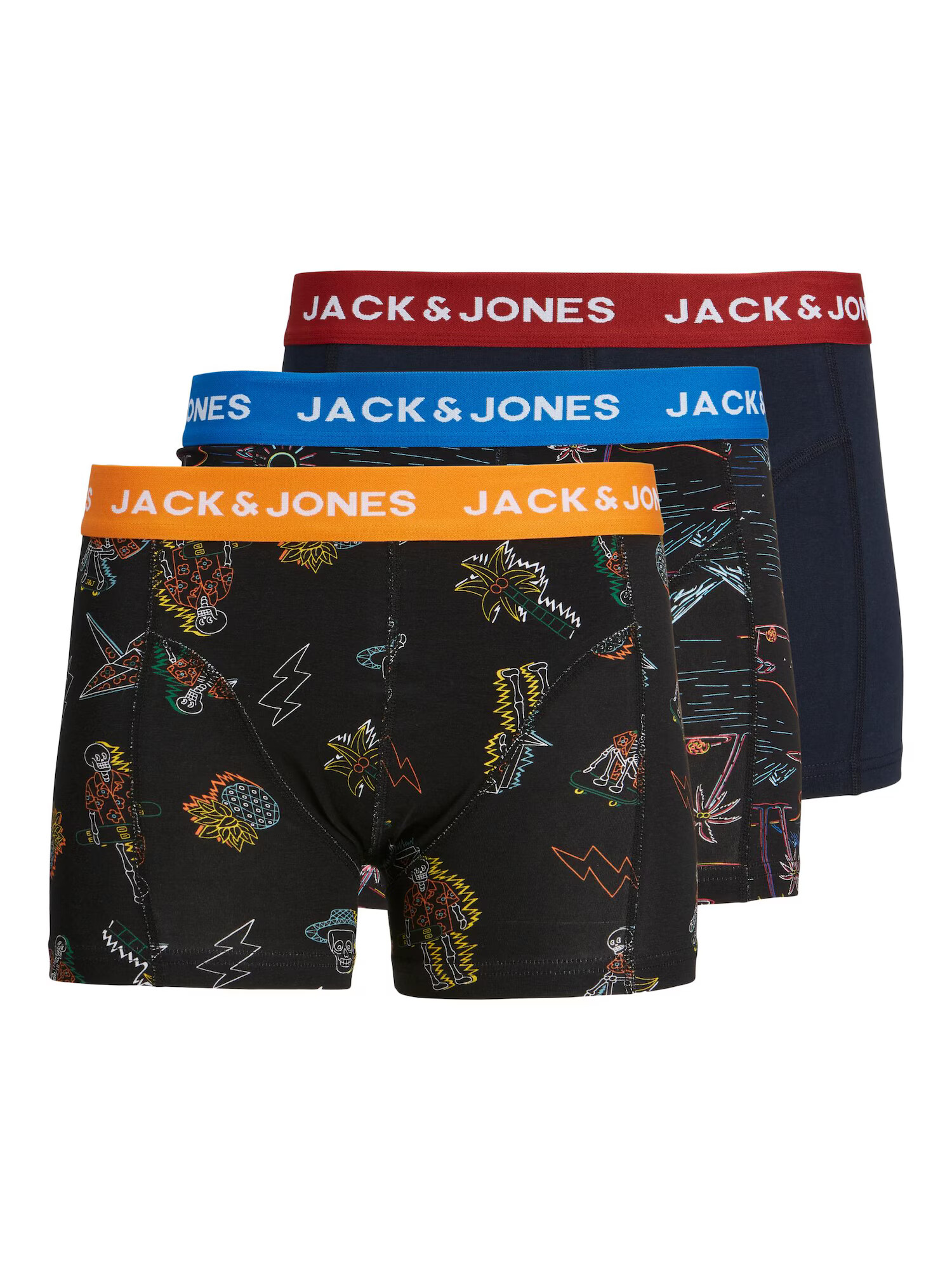 JACK & JONES Boksarice 'TATTOO SKULL' modra / mornarska / oranžna / burgund - Pepit.si