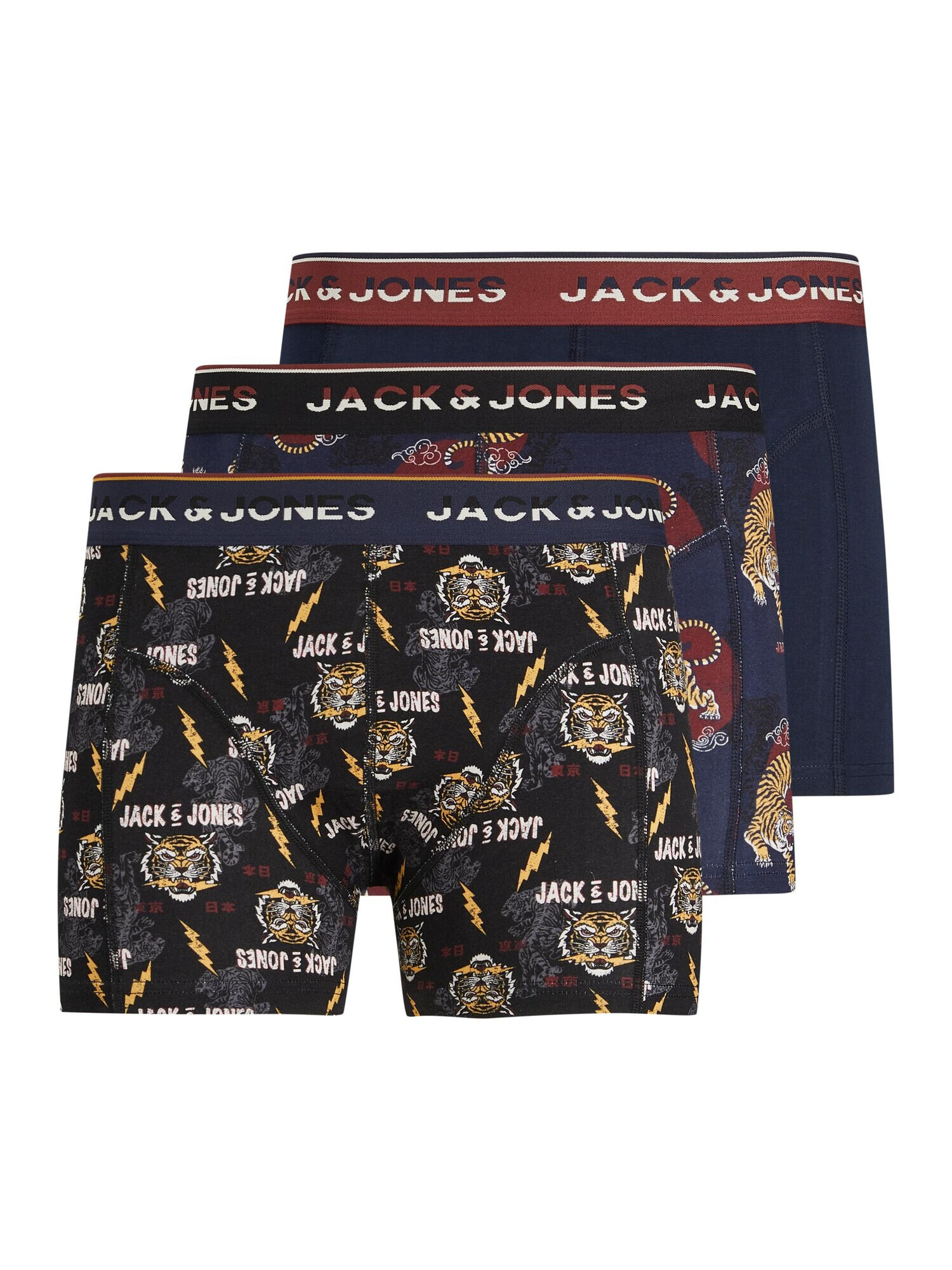 JACK & JONES Boksarice 'Tiger' temno modra / mornarska / temno rdeča / bela / rumena - Pepit.si