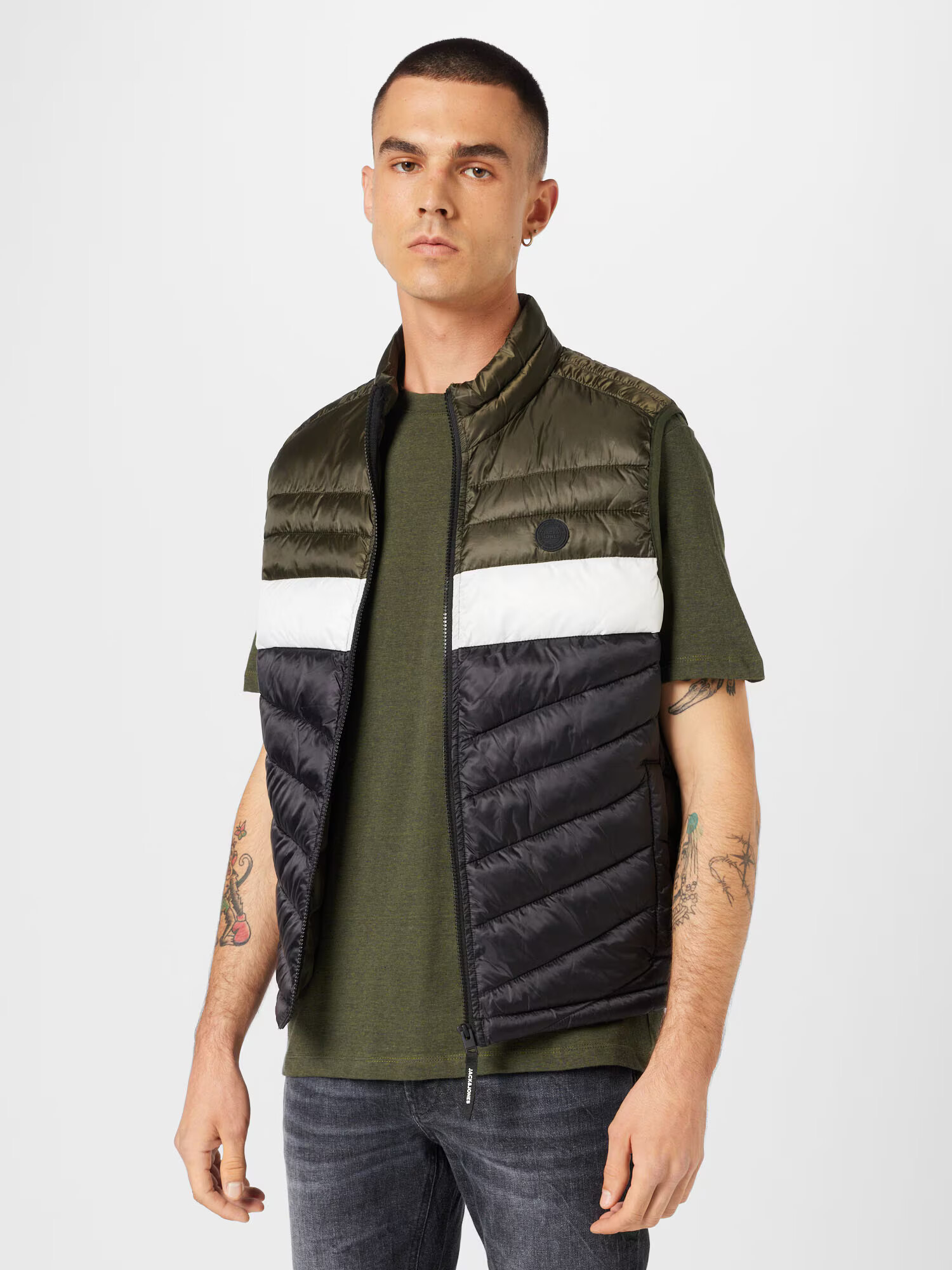 JACK & JONES Brezrokavnik 'HERO' temno zelena / črna / bela - Pepit.si