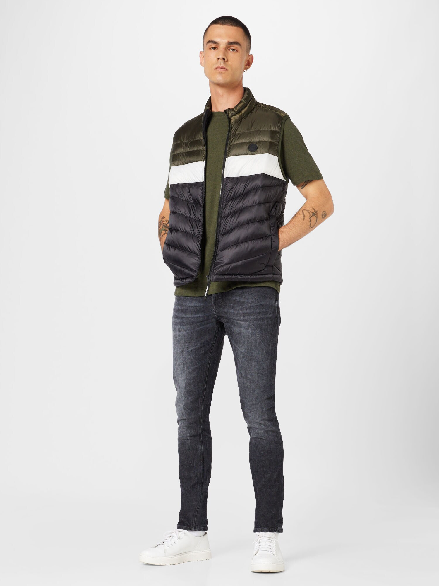 JACK & JONES Brezrokavnik 'HERO' temno zelena / črna / bela - Pepit.si