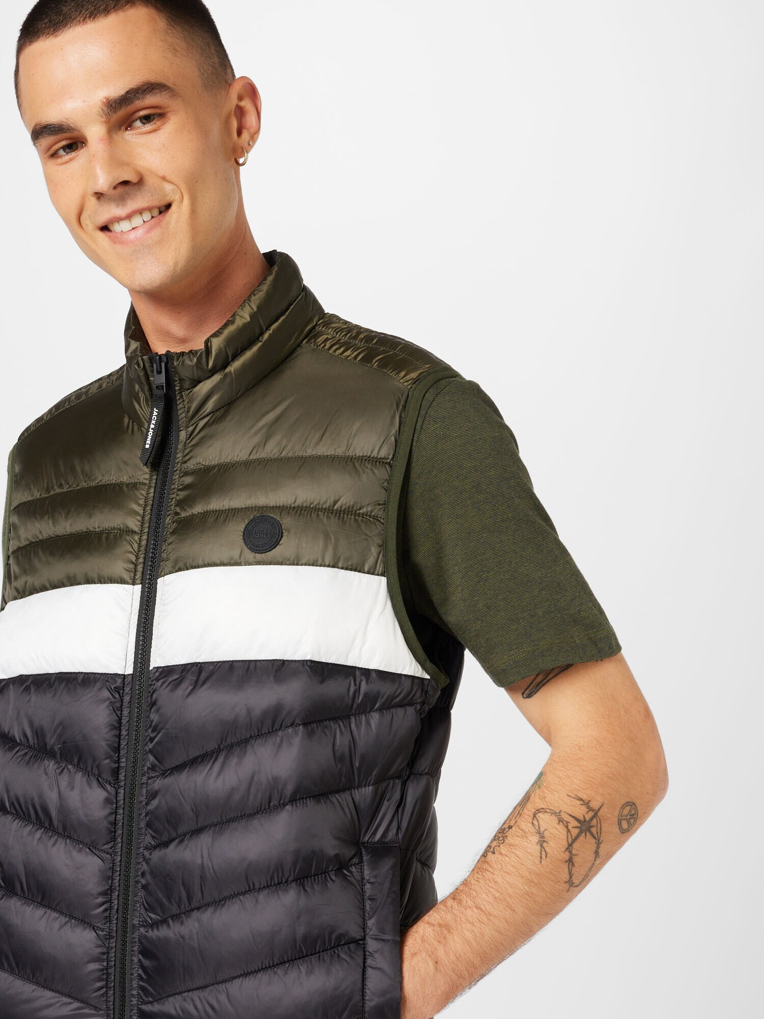 JACK & JONES Brezrokavnik 'HERO' temno zelena / črna / bela - Pepit.si