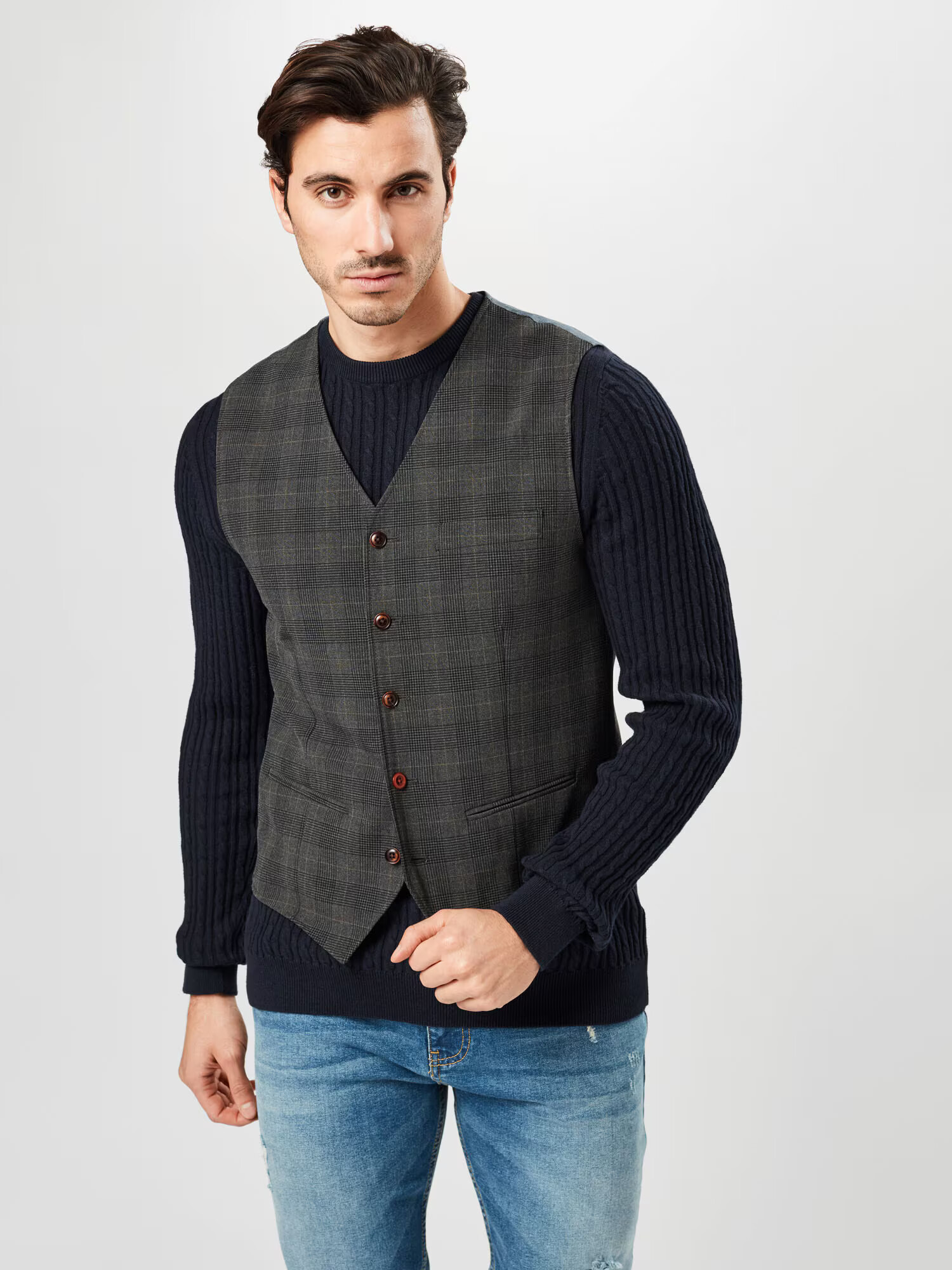 JACK & JONES Brezrokavnik svetlo rjava / antracit / temno siva - Pepit.si