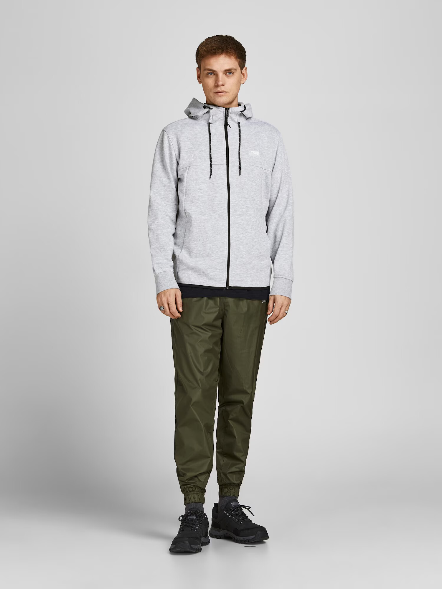 JACK & JONES Jopa na zadrgo 'Air' pegasto siva / črna / bela - Pepit.si