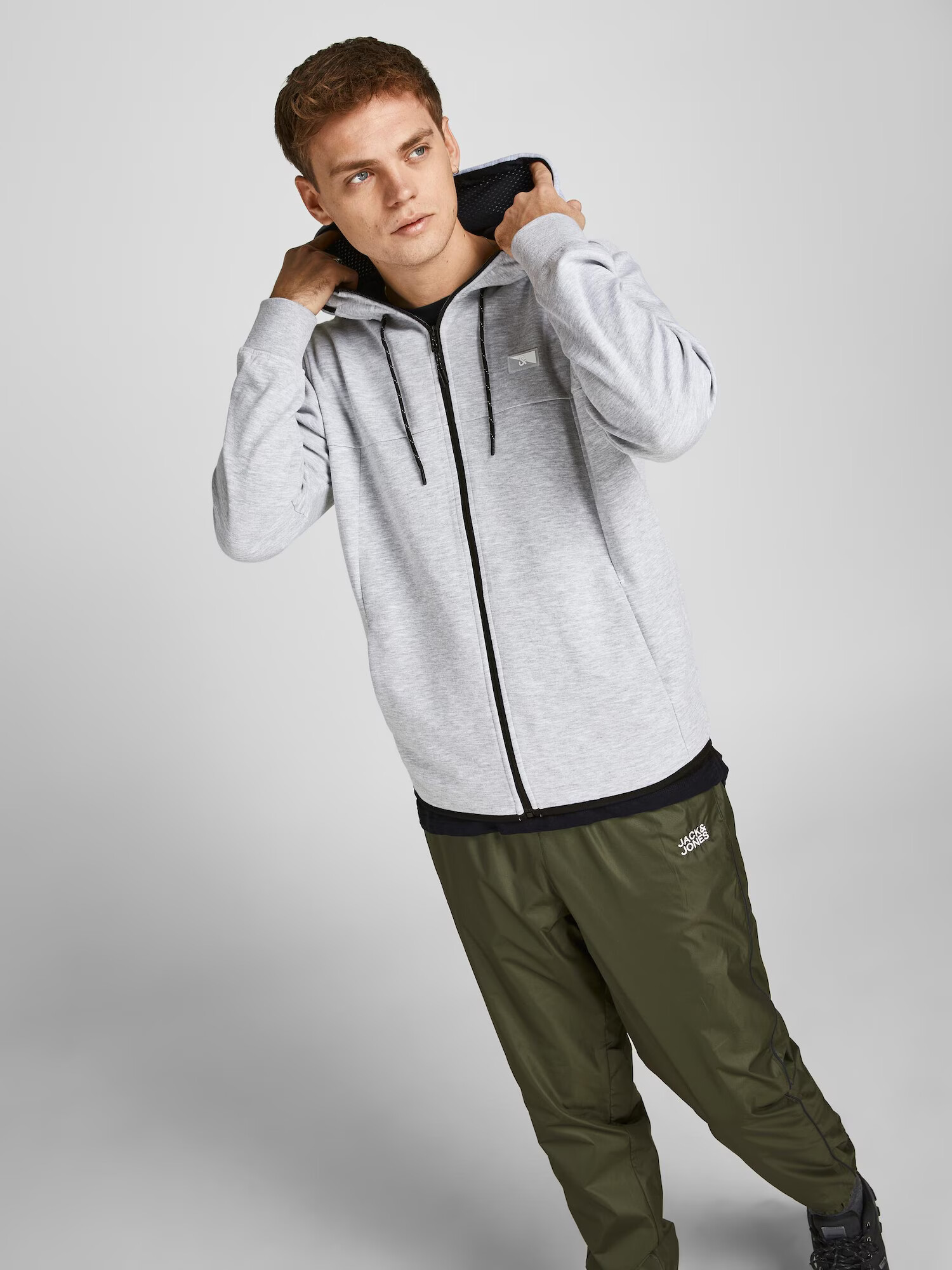 JACK & JONES Jopa na zadrgo 'Air' pegasto siva / črna / bela - Pepit.si