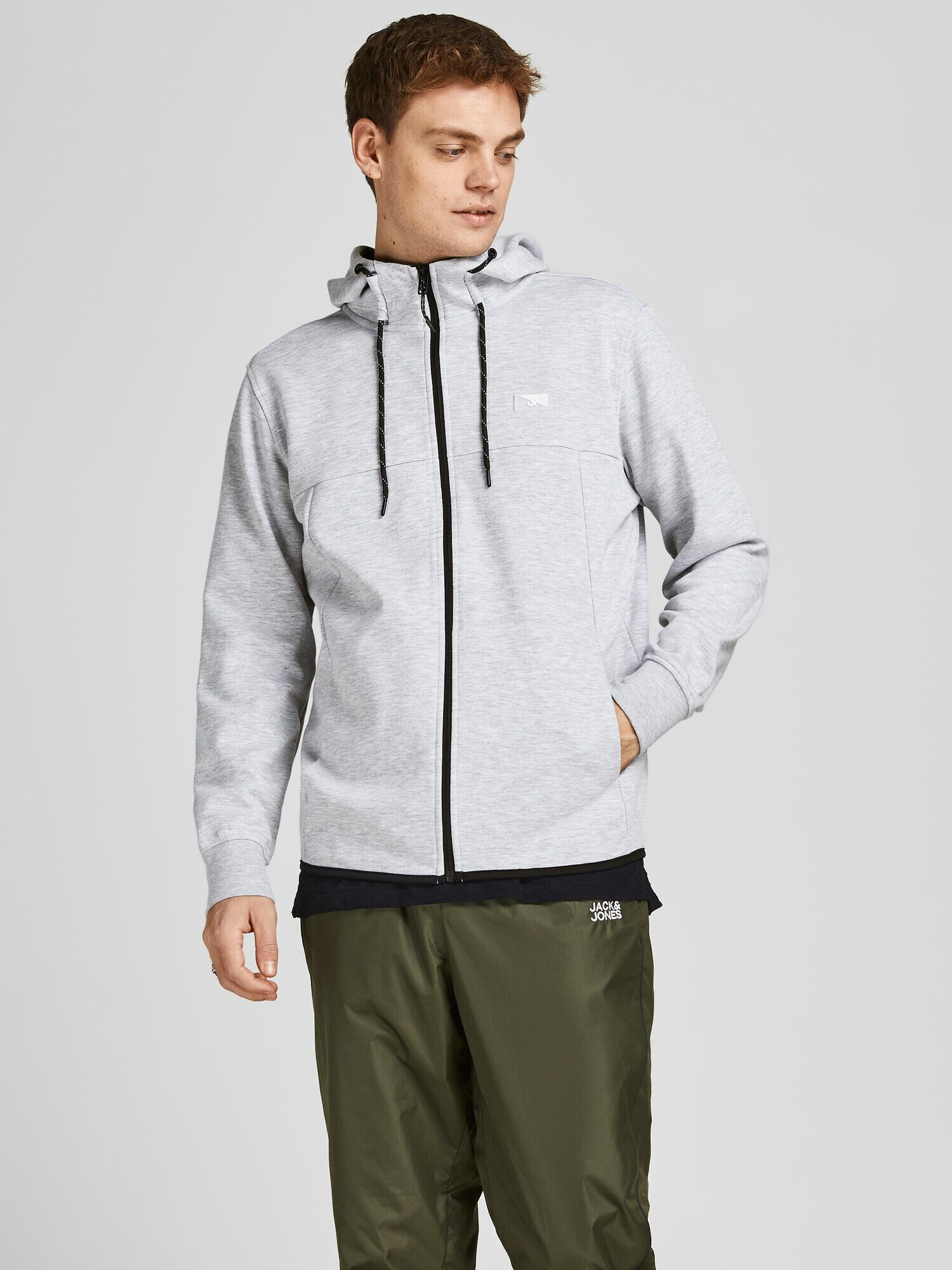 JACK & JONES Jopa na zadrgo 'Air' pegasto siva / črna / bela - Pepit.si