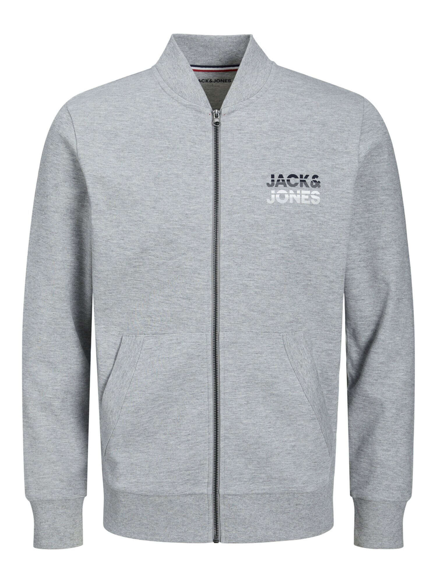 JACK & JONES Jopa na zadrgo 'Atlas' pegasto siva / črna / bela - Pepit.si