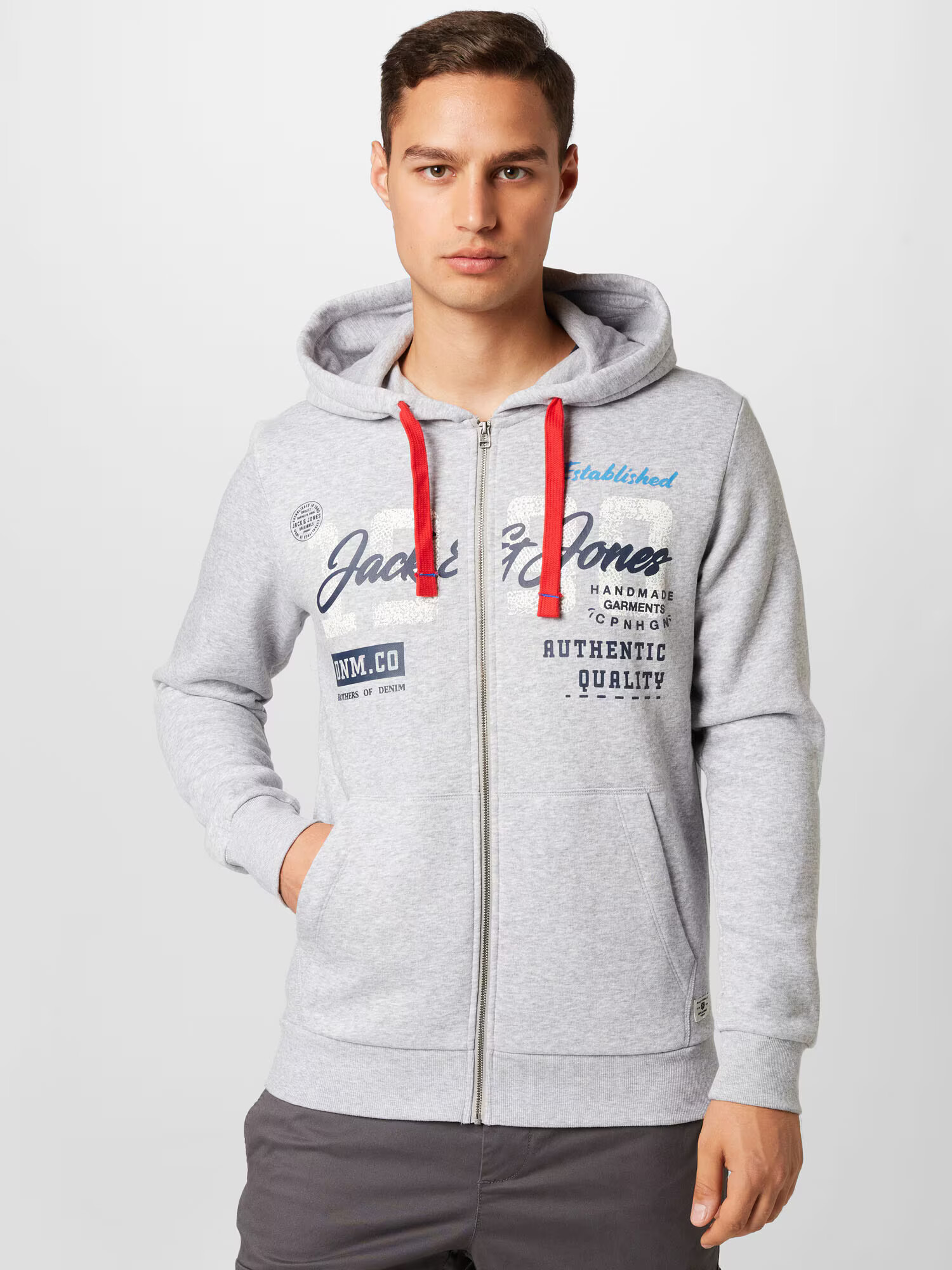 JACK & JONES Jopa na zadrgo mornarska / nebeško modra / pegasto siva / bela - Pepit.si